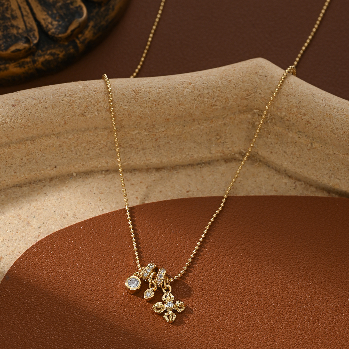 Collar multi-colgante de oro mujer piedras pequeño anillo cruz flor etiqueta clavícula cadena vintage collar decorativo details Picture