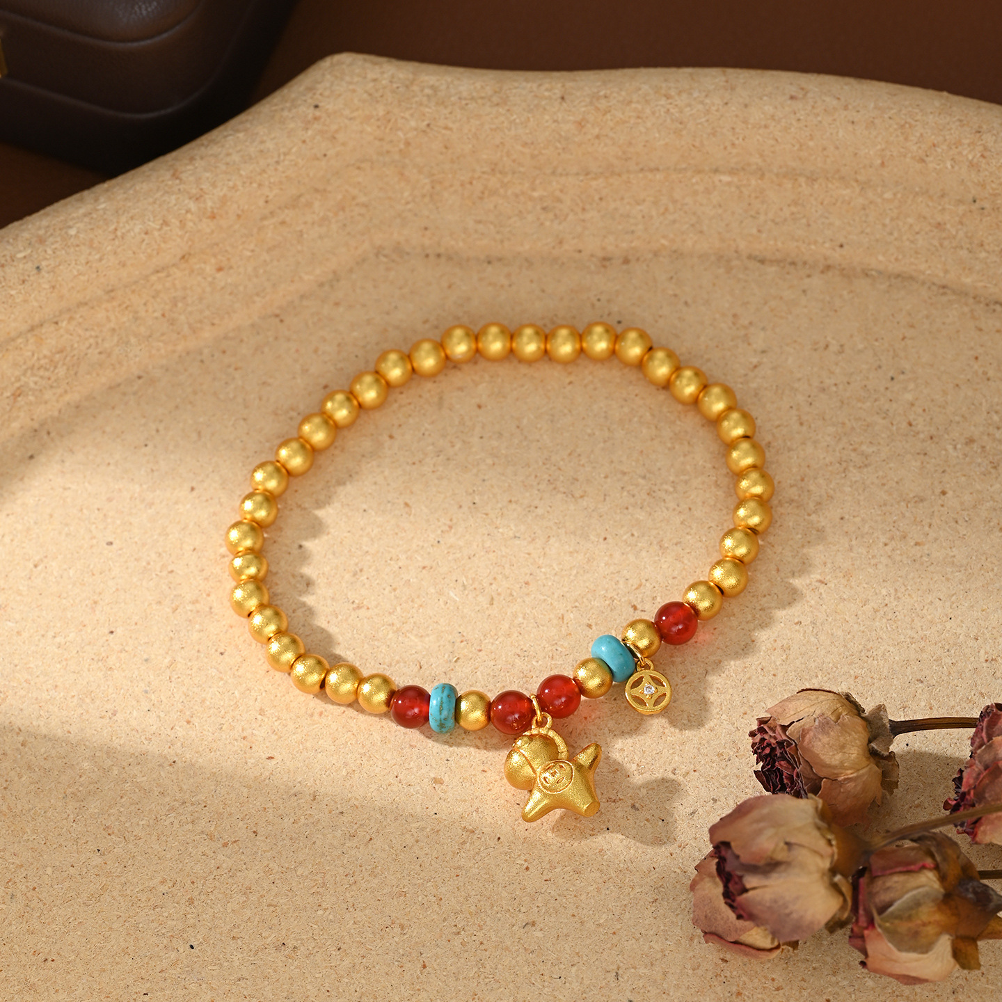 New Chinese-style gold bead bracelet, female pony copper coin pendant bracelet, Chinese-style gift jewelry supply