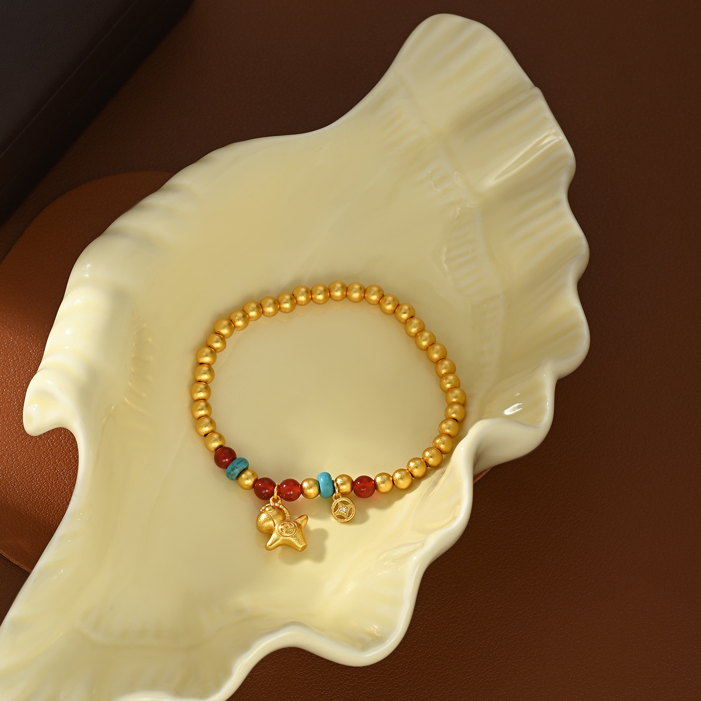 New Chinese-style gold bead bracelet, female pony copper coin pendant bracelet, Chinese-style gift jewelry supply Item Picture