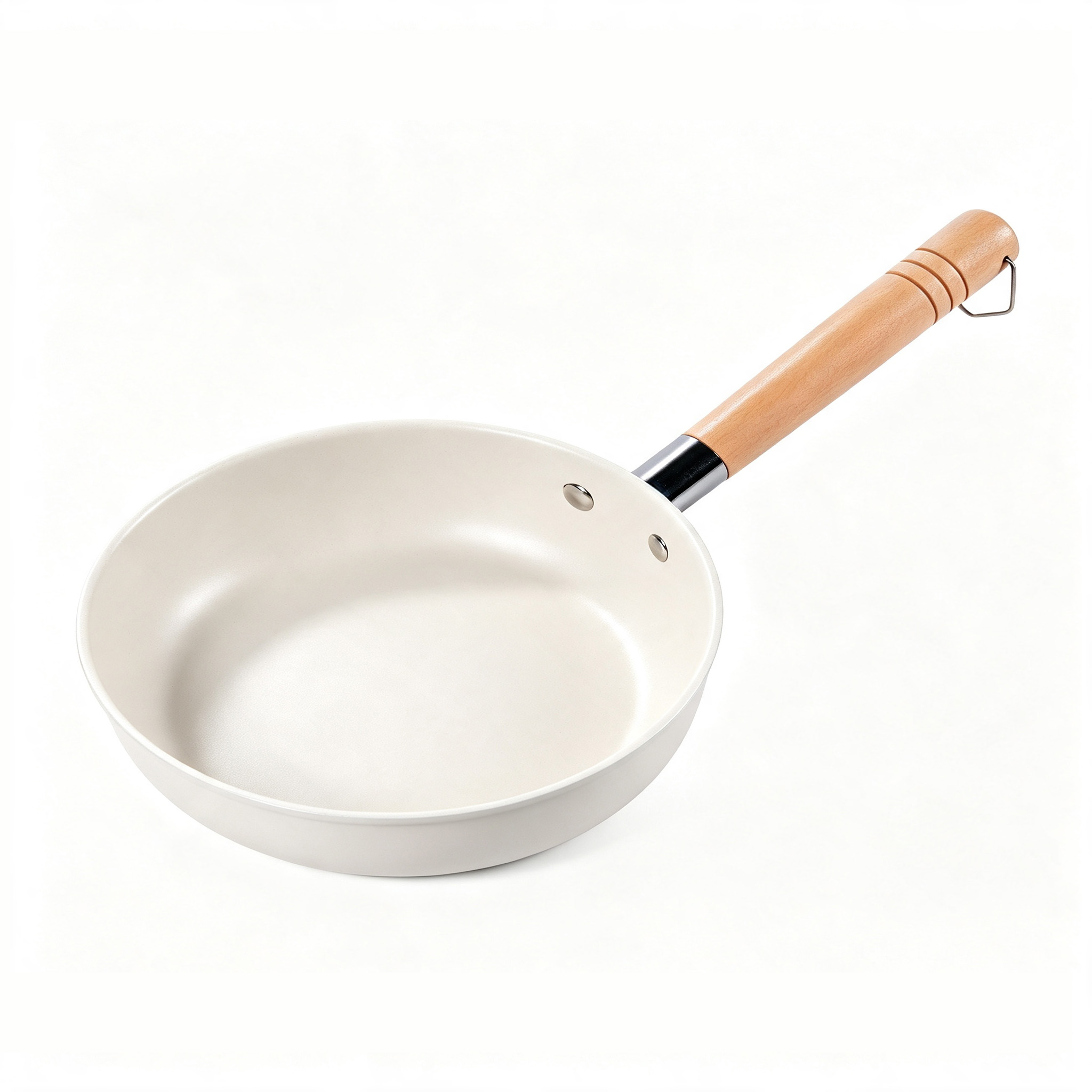 CGUCOOK Mai Fan stone non-stick pan, wooden handle, off-white frying pan, flat frying pan, egg frying magic tool, carbon steel steak frying plate, suitable for household use Item Picture