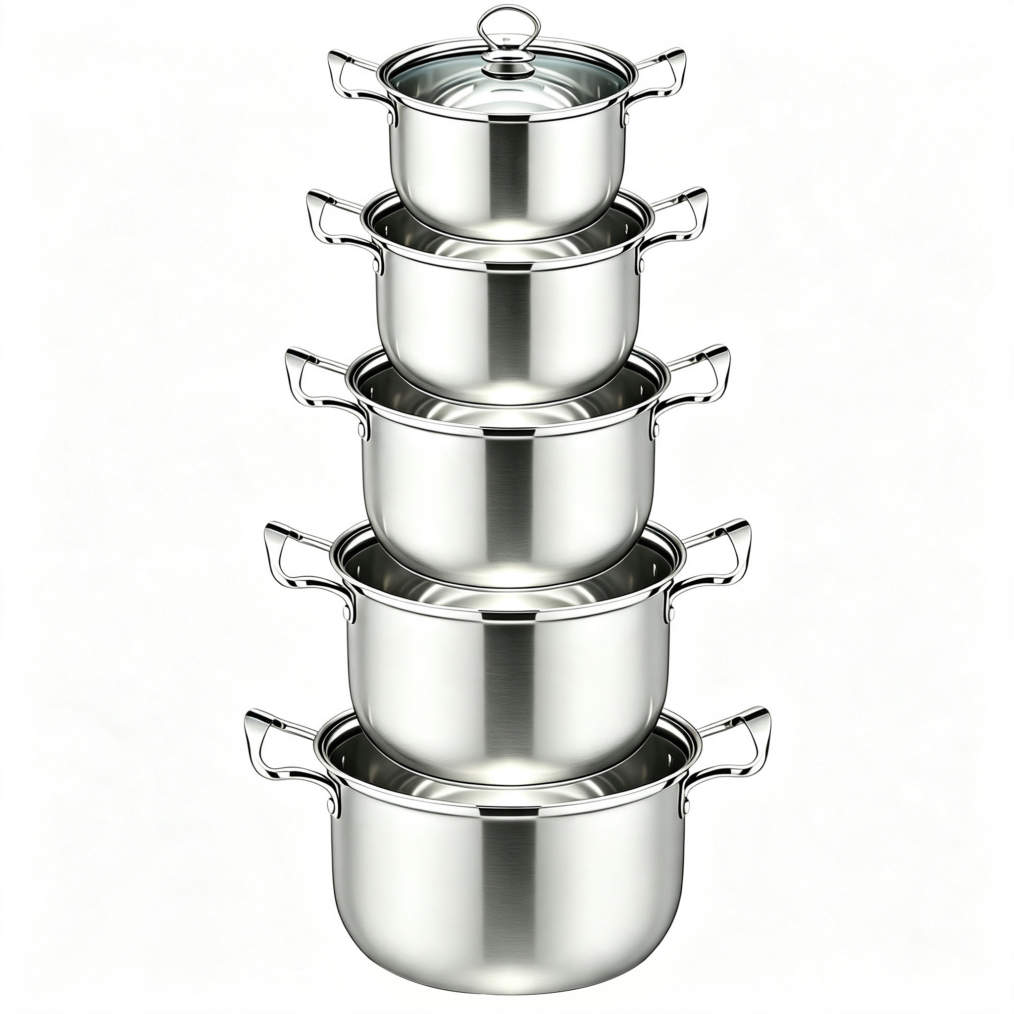 CGUCOOK Cross-border export silver-handled stainless steel 10-piece soup pot set, natural color set pot, multi-specification soup pot, 16-24cm household pot Item Picture