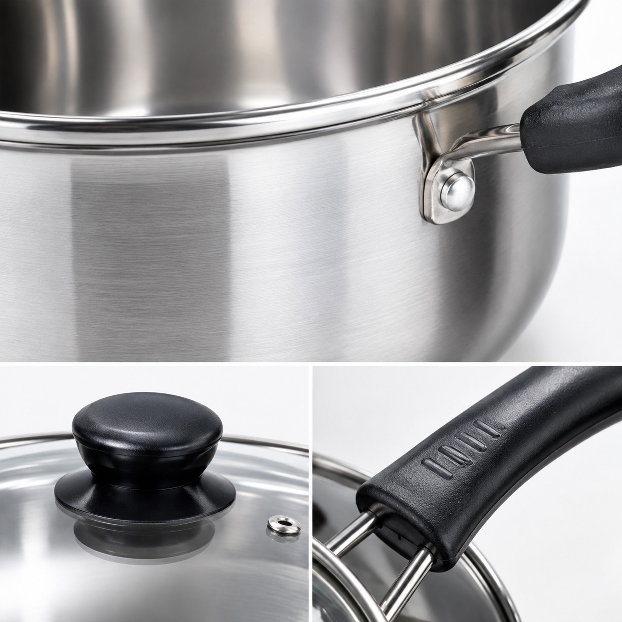 CGUCOOK stainless steel cookware, electric wood handle multi-functional 5-piece set, stainless steel pot 3-piece set, soup pot, milk pot, frying pot set, multi-specification combination Specification image