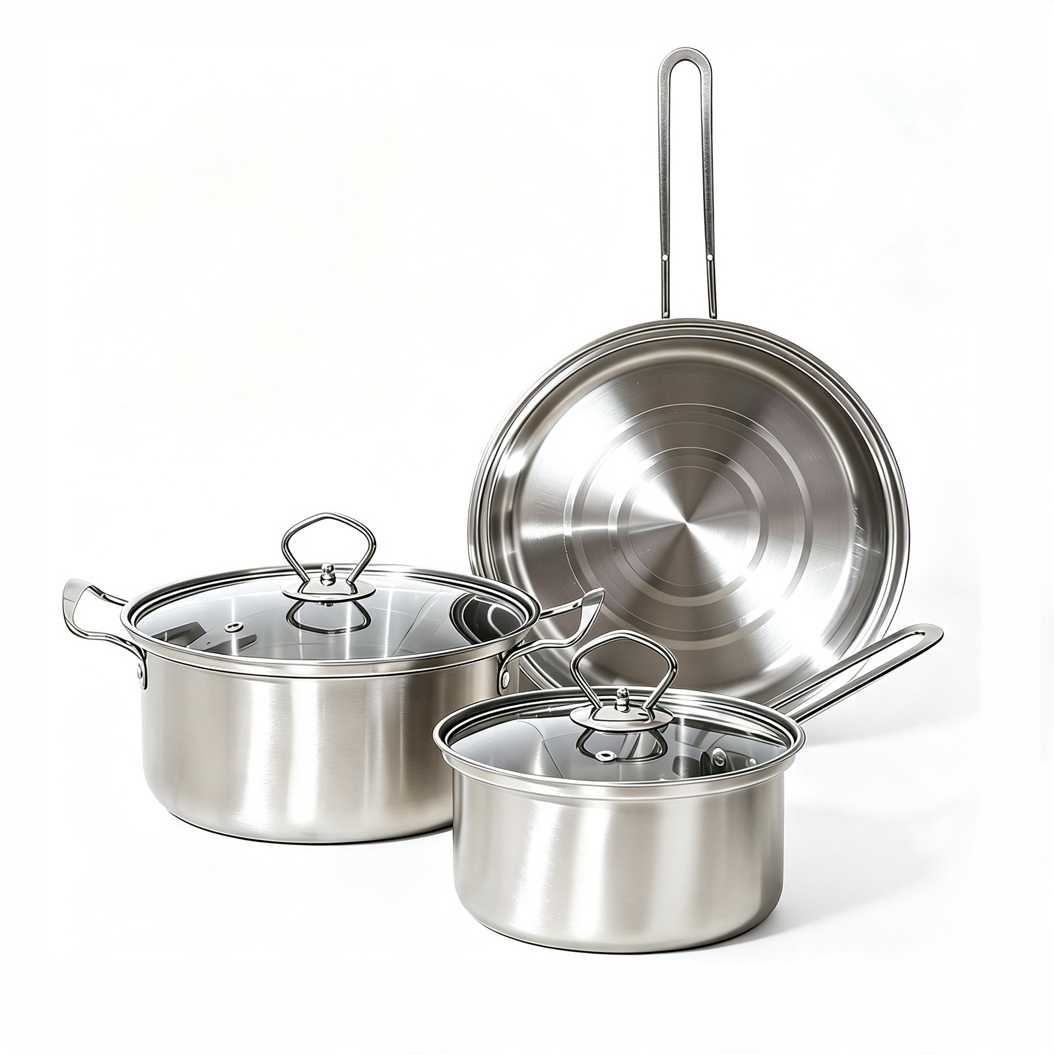CGUCOOK stainless steel cookware, steel handle multi-functional 5-piece set, stainless steel pot 3-piece set, soup pot, milk pot, frying pot set, multi-specification combination Item Picture