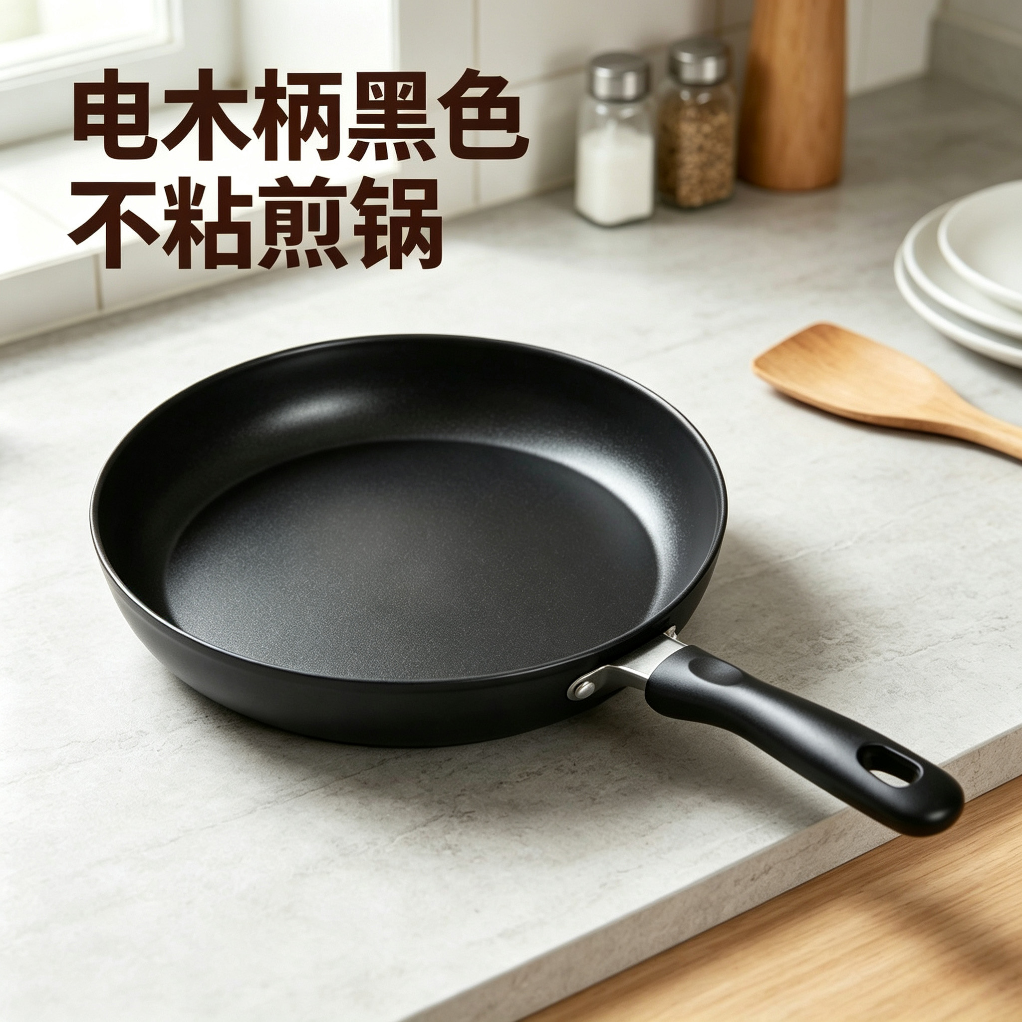 CGUCOOK Mala stone non-stick pan, electric wood handle, black frying pan, pure black flat bottom frying pan, egg frying magic tool, carbon steel steak frying plate, suitable for household use
