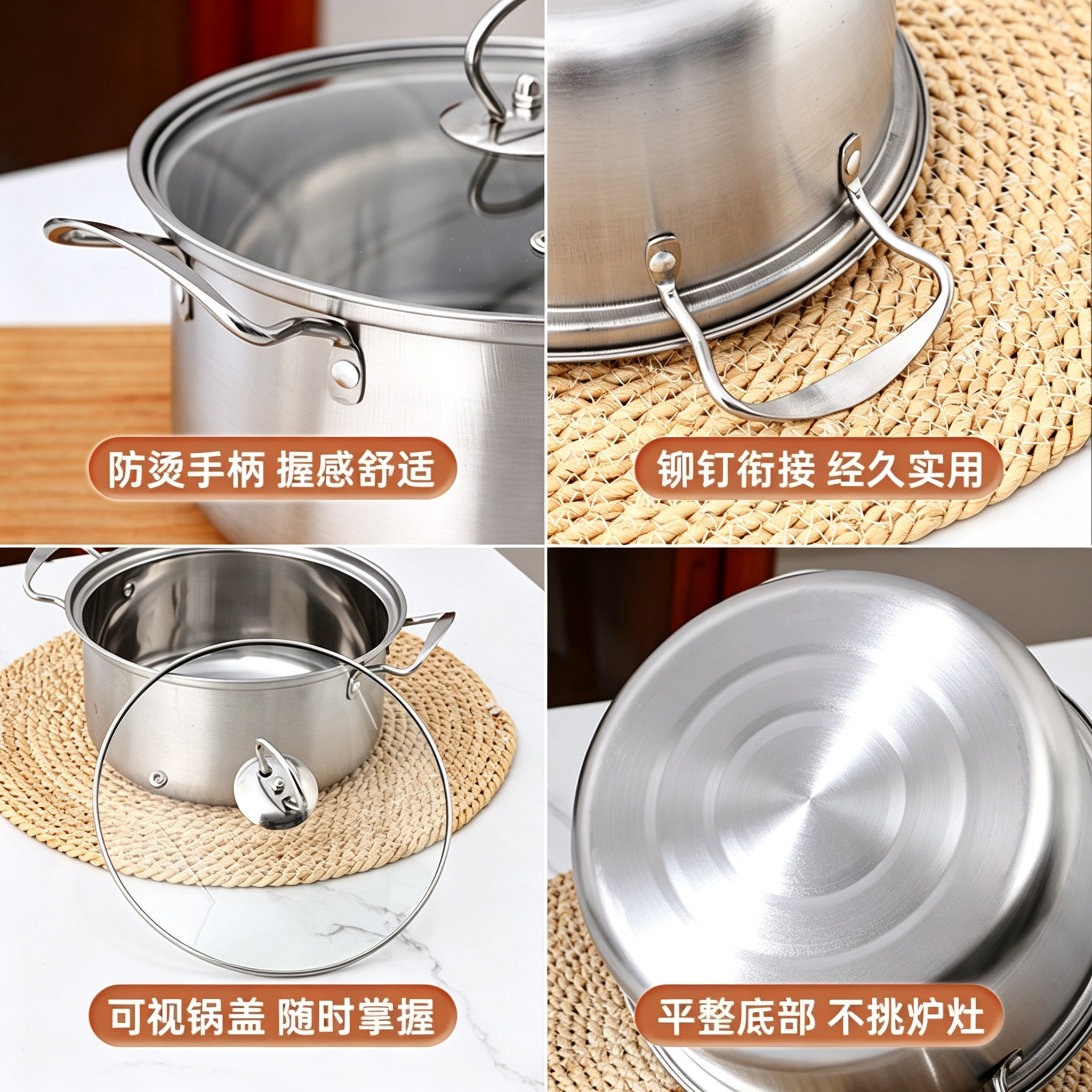 CGUCOOK stainless steel cookware, steel handle multi-functional 5-piece set, stainless steel pot 3-piece set, soup pot, milk pot, frying pot set, multi-specification combination Application Scenario
