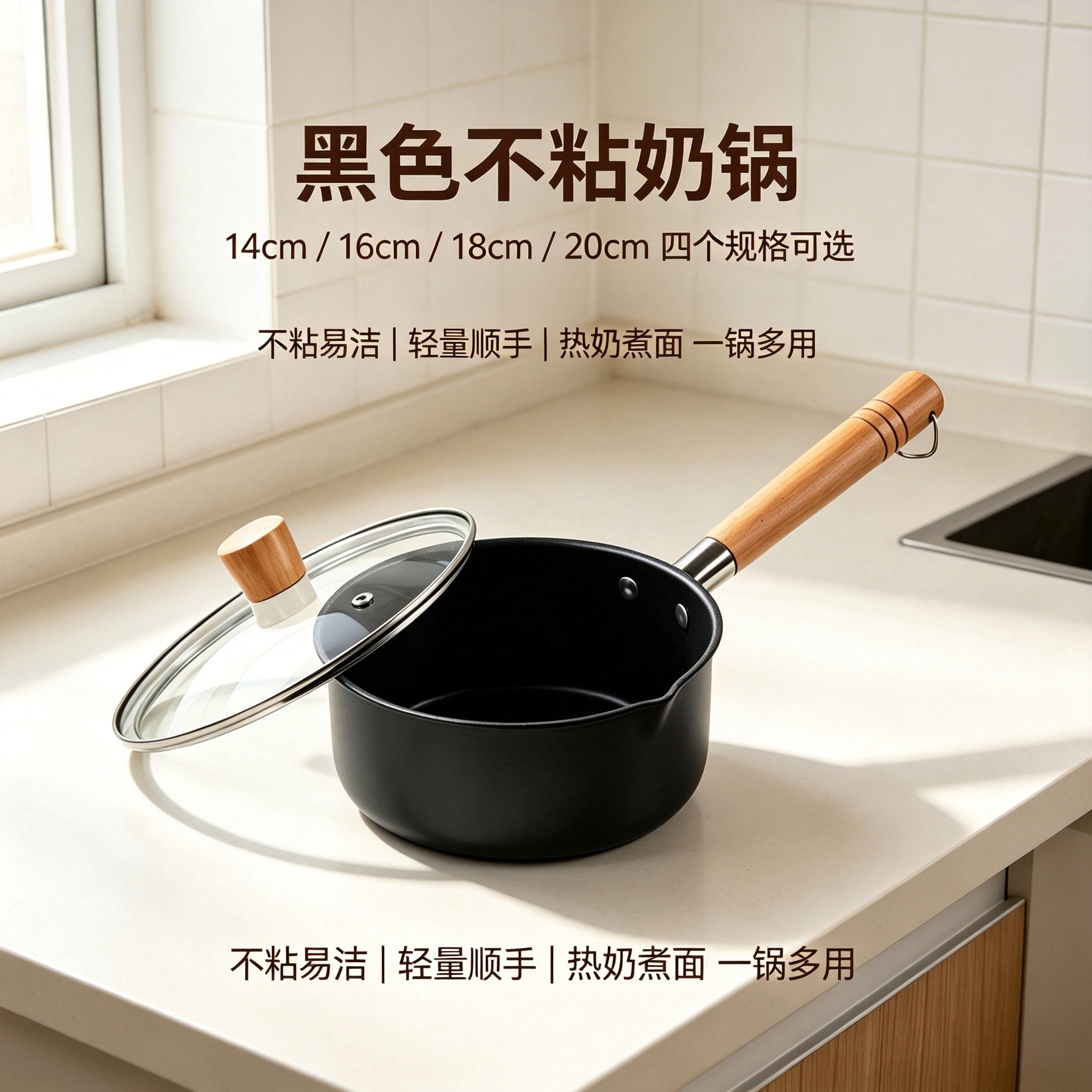 CGUCOOK Pure Black Non-stick Milk Pot, tourmaline non-stick pot, Small milk pot, baby food pot, Multi-functional household hot milk pot, instant noodle milk pot