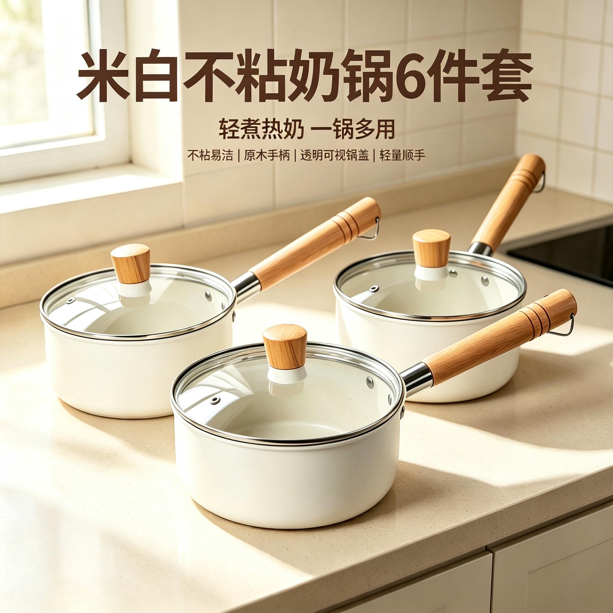 CGUCOOK cocido blanco antiadherente olla de leche 6 piezas juego de piedra de arroz antiaderente olla pequeña olla de leche para bebé multifuncional hogar olla de leche caliente 16-20cm details Picture