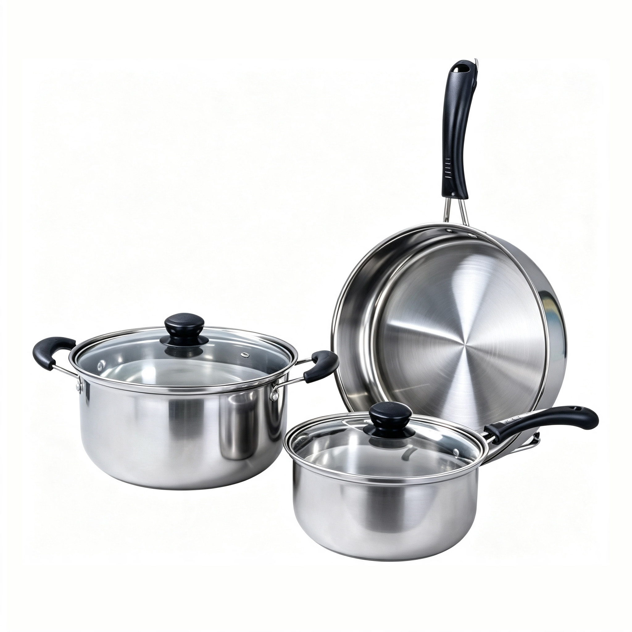 CGUCOOK stainless steel cookware, electric wood handle multi-functional 5-piece set, stainless steel pot 3-piece set, soup pot, milk pot, frying pot set, multi-specification combination Item Picture