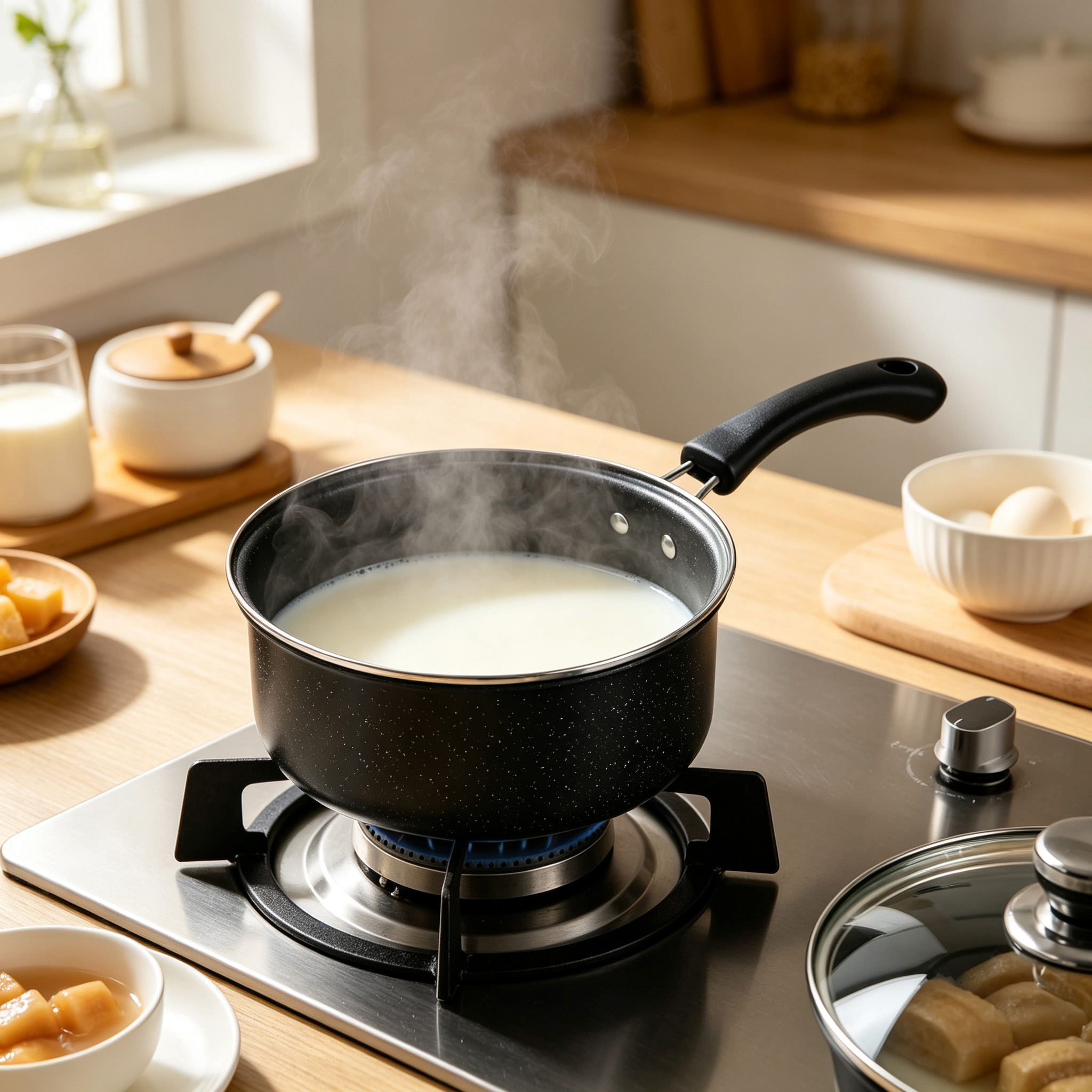 CGUCOOK Black Non-stick Milk Pot 6-piece set, tourmaline non-stick pot, Pure Black small milk pot, baby food pot, multi-functional household hot milk pot, 14-18cm Specification image
