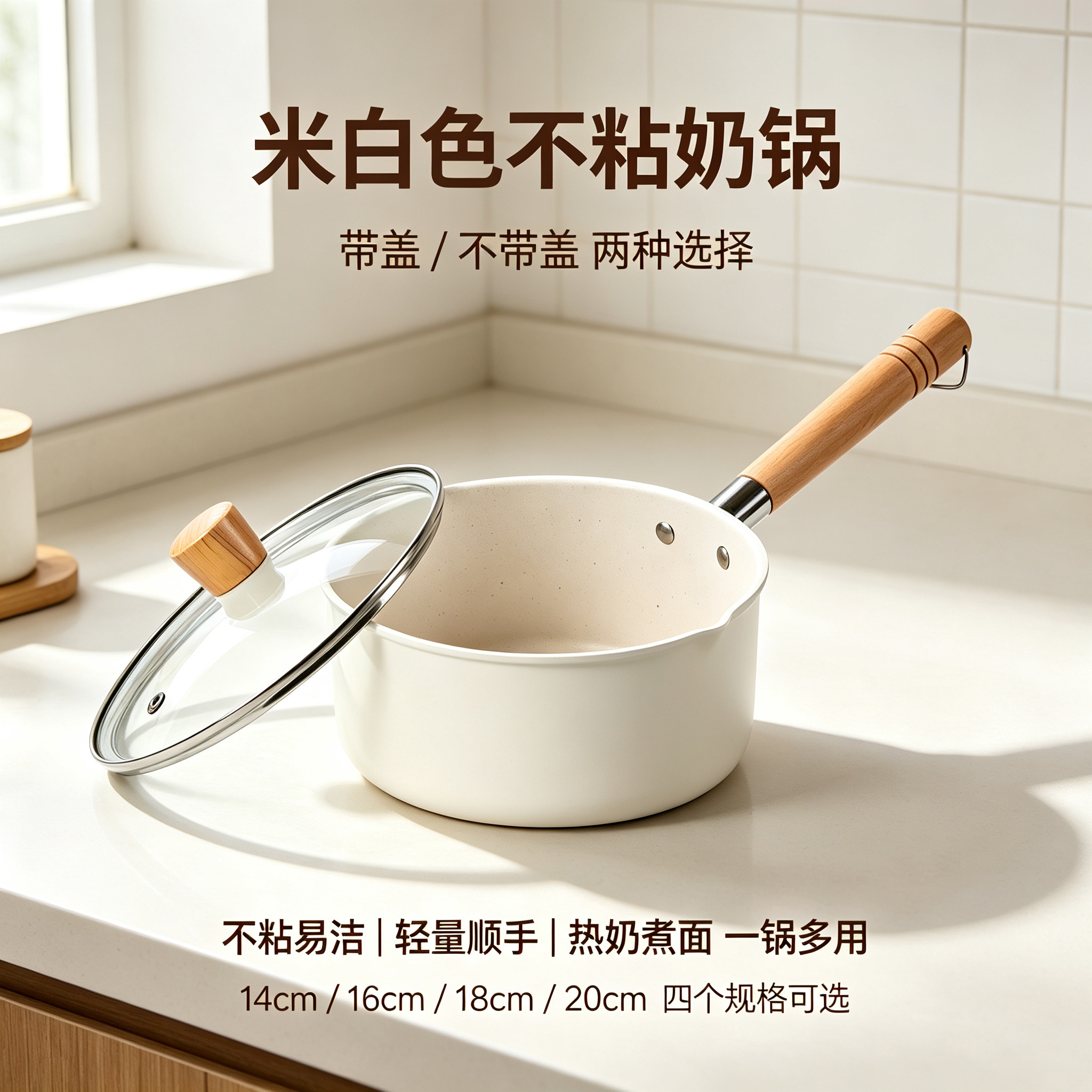 CGUCOOK off-white non-stick milk pot, tourmaline non-stick pot, small milk pot, baby food pot, multi-functional household hot milk pot, instant noodle milk pot