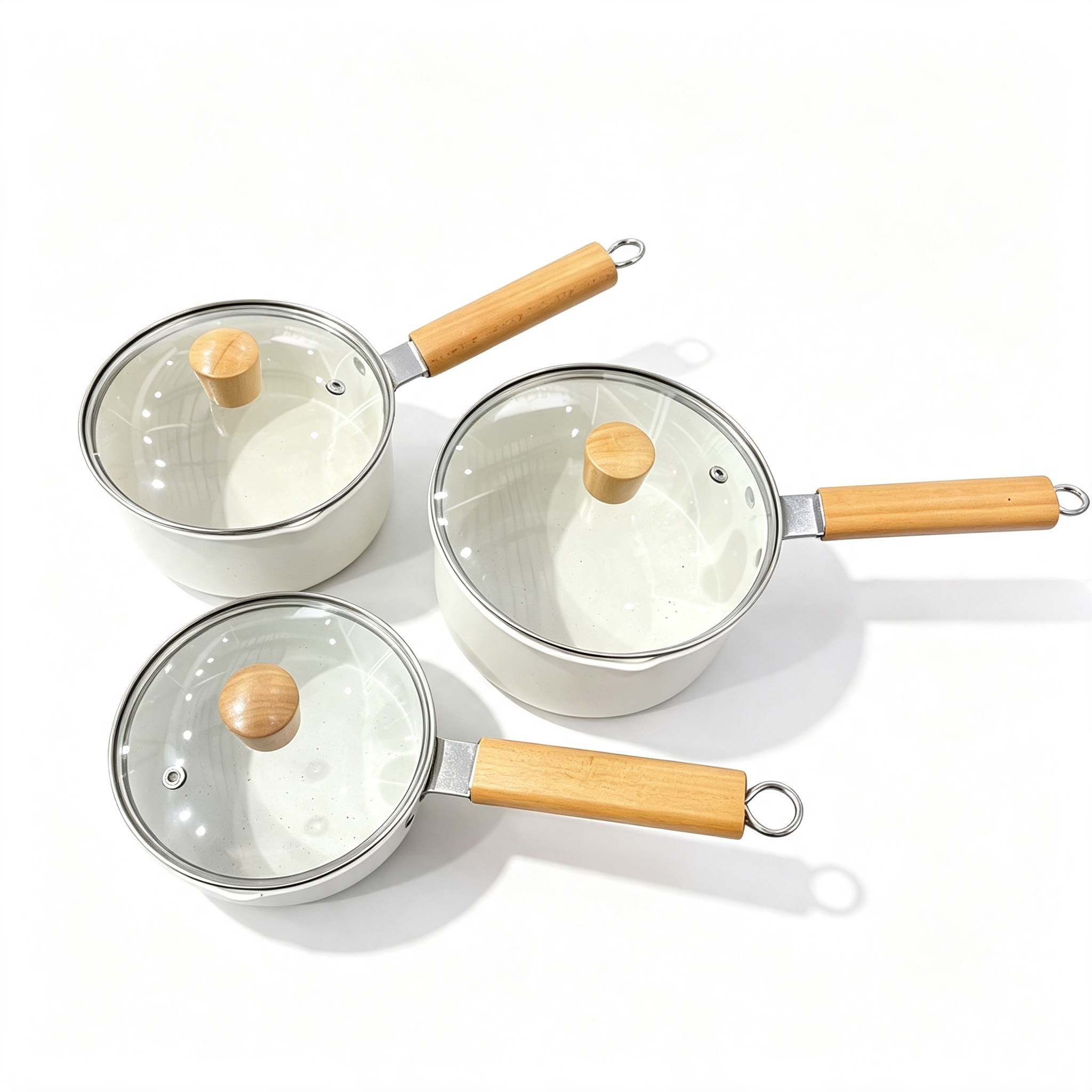 CGUCOOK Wooden handle Non-stick milk pot 6-piece set, tourmaline non-stick pot, milk-colored small milk pot, baby food pot, household hot milk pot, 16-20cm Item Picture