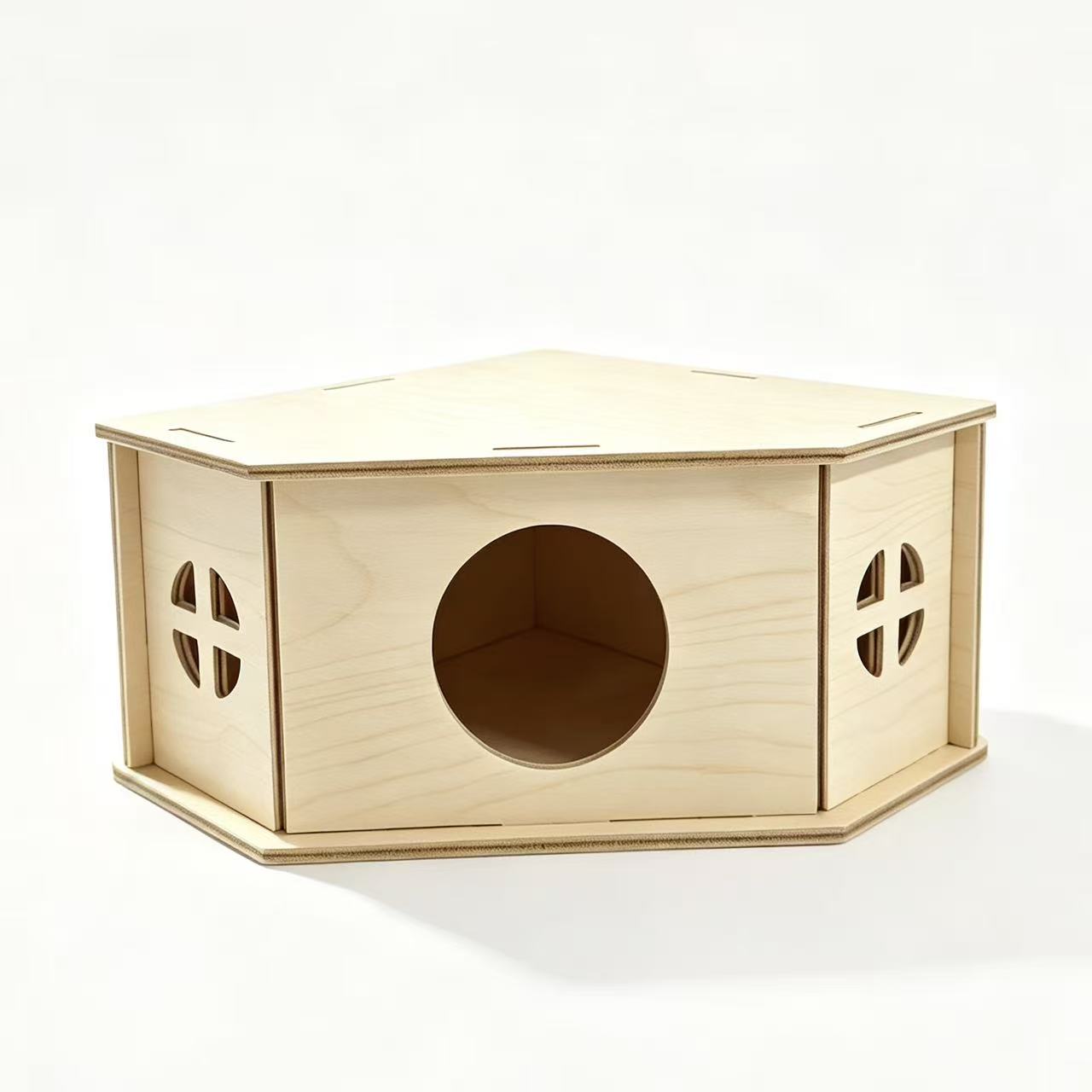 Hamster polygonal wooden shelter, assembled wooden house, golden thread bear cage, breathable hollowed-out rest, hiding and landscape small nest