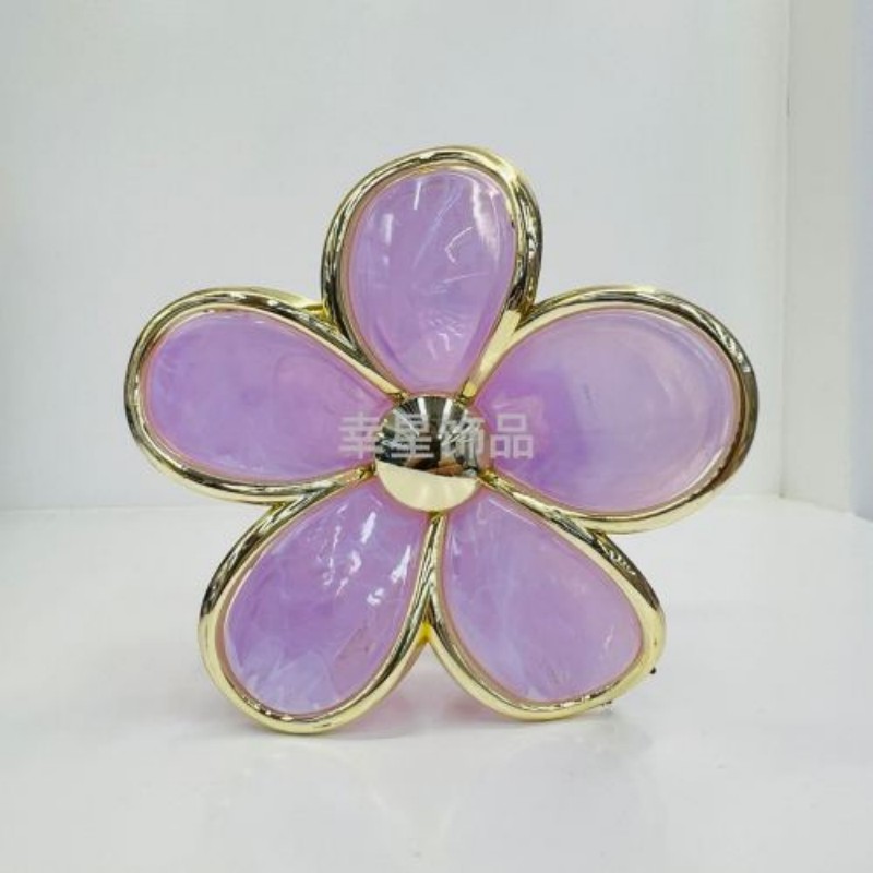 Xingxing Accessories' new 8CM electroplated frellia five-petal hair clip, mark-patterned hair bun clip, shark clip, head accessory, hair accessory, hair clip accessory Item Picture
