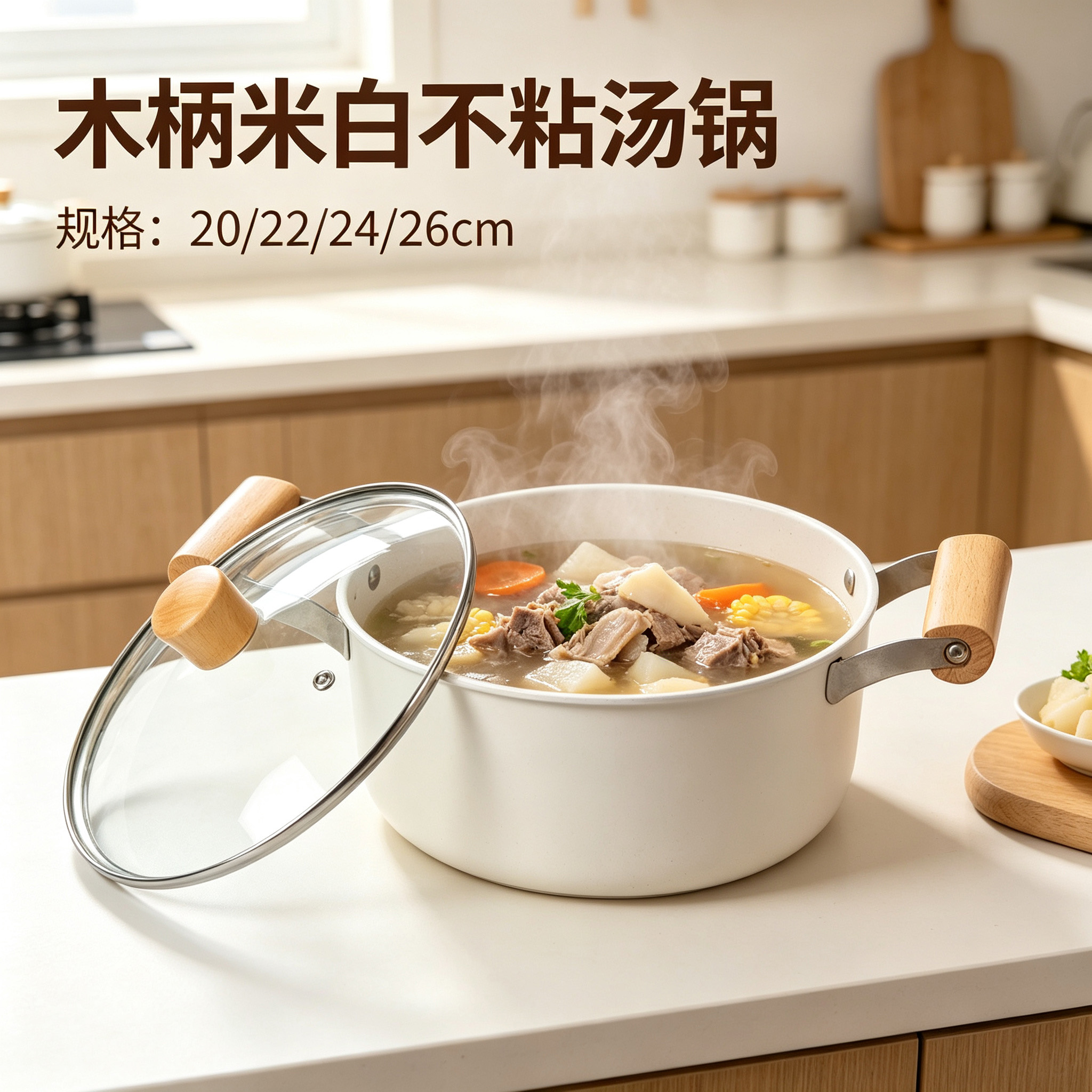 CGUCOOK cross-border blast sartén de piedra de arroz con mango de madera arroz blanco antiadherente ánforas sartén japonés crema antiadherente cocina de inducción universal details Picture