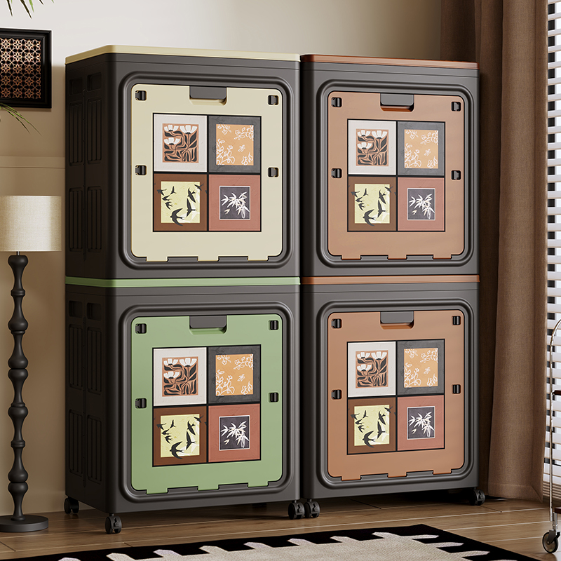 [CL] 26Q3#3065 caja de almacenamiento plegable de plástico con ruedas caja de almacenamiento espesada caja organizadora caja de almacenamiento para el hogar Specification image