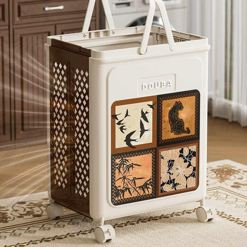 【CL】26Q3#3064 meters white multi-functional storage basket with wheels, hand-held vegetable basket, kitchen organization and storage box, clothes and cleaning supplies storage basket details Picture
