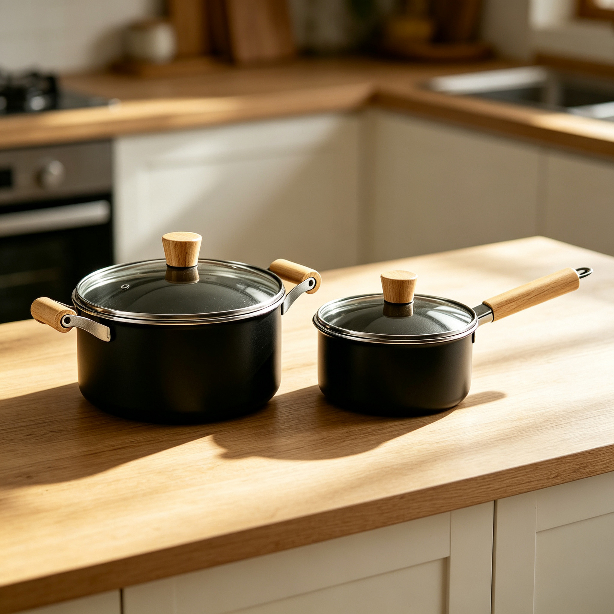 CGUCOOK Cross-border wholesale wooden handle 10-piece set, tourmaline non-stick pot, milk pot, non-stick pure black double-ear soup pot, household cookware set, induction cooker universal, 16-24cm Application Scenario