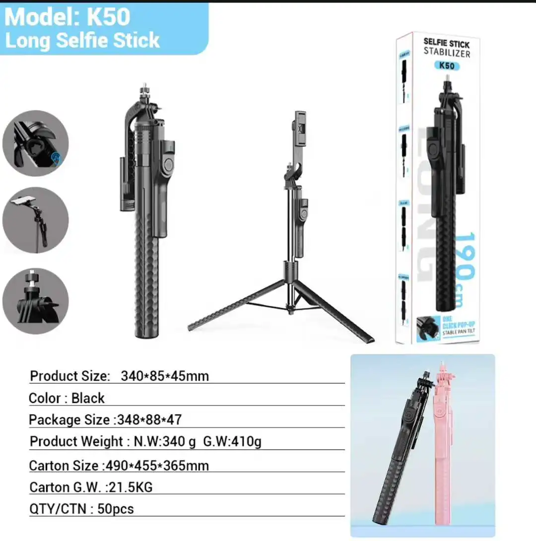 The best-selling K50 mobile phone selfie stick is a universal live streaming ground phone stand with a handheld stable shooting and anti-shake three-legged selfie stick detail image 8