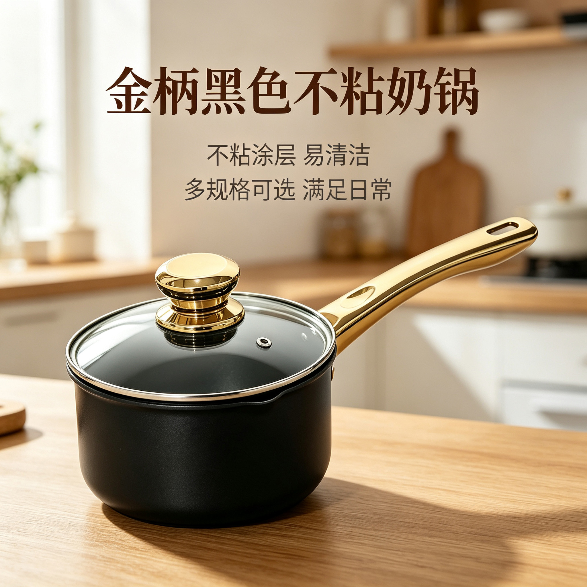 CGUCOOK Golden Handle Pure Black Non-stick Milk Pot, tourmaline non-stick pot, Small milk pot, baby food pot, Multi-functional household hot milk pot, instant noodle milk pot