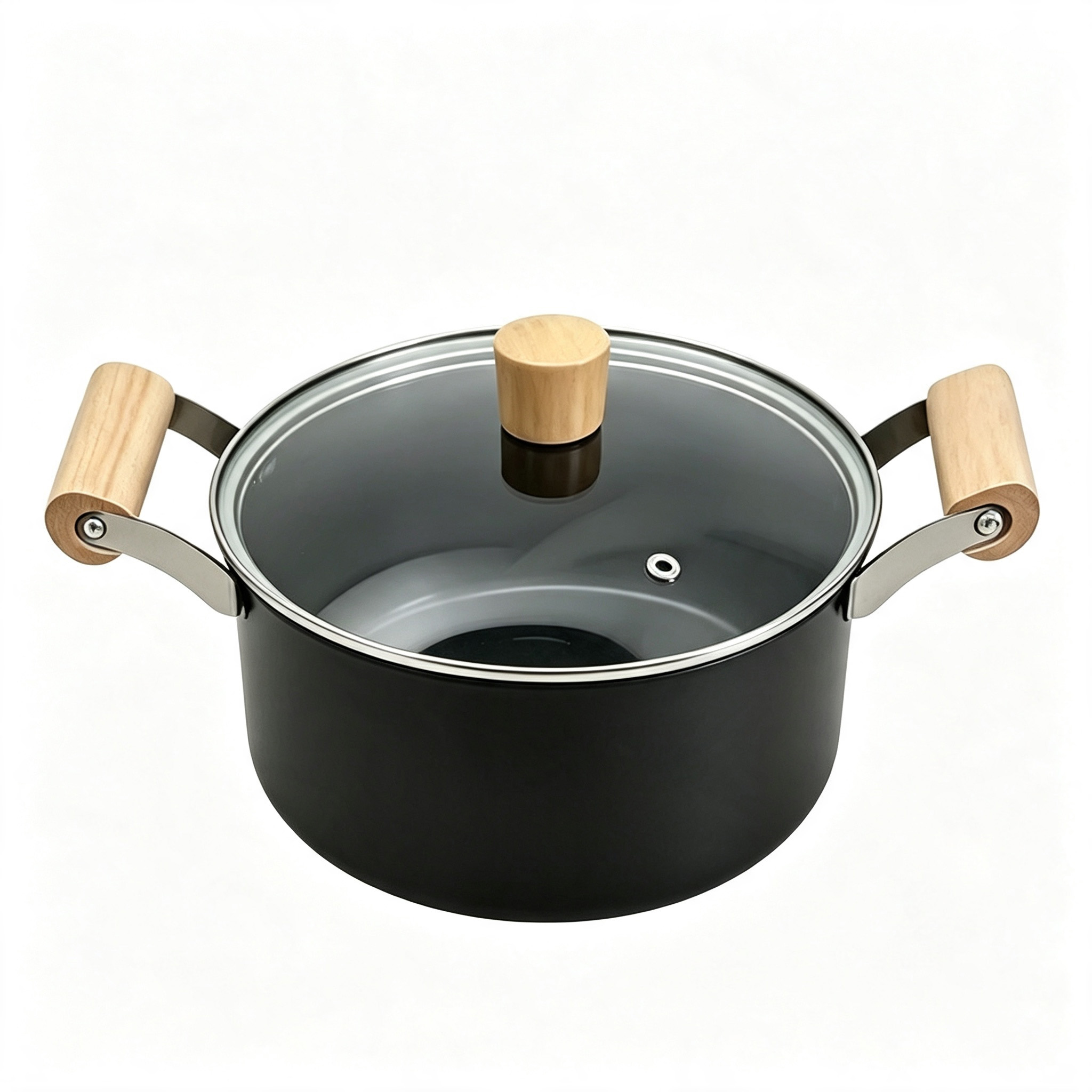 CGUCOOK cross border blast sartén de piedra de arroz con mango de madera negro puro antiadherente anaural sartén japonés con tapa de cristal antiadherente inducción universal Item Picture