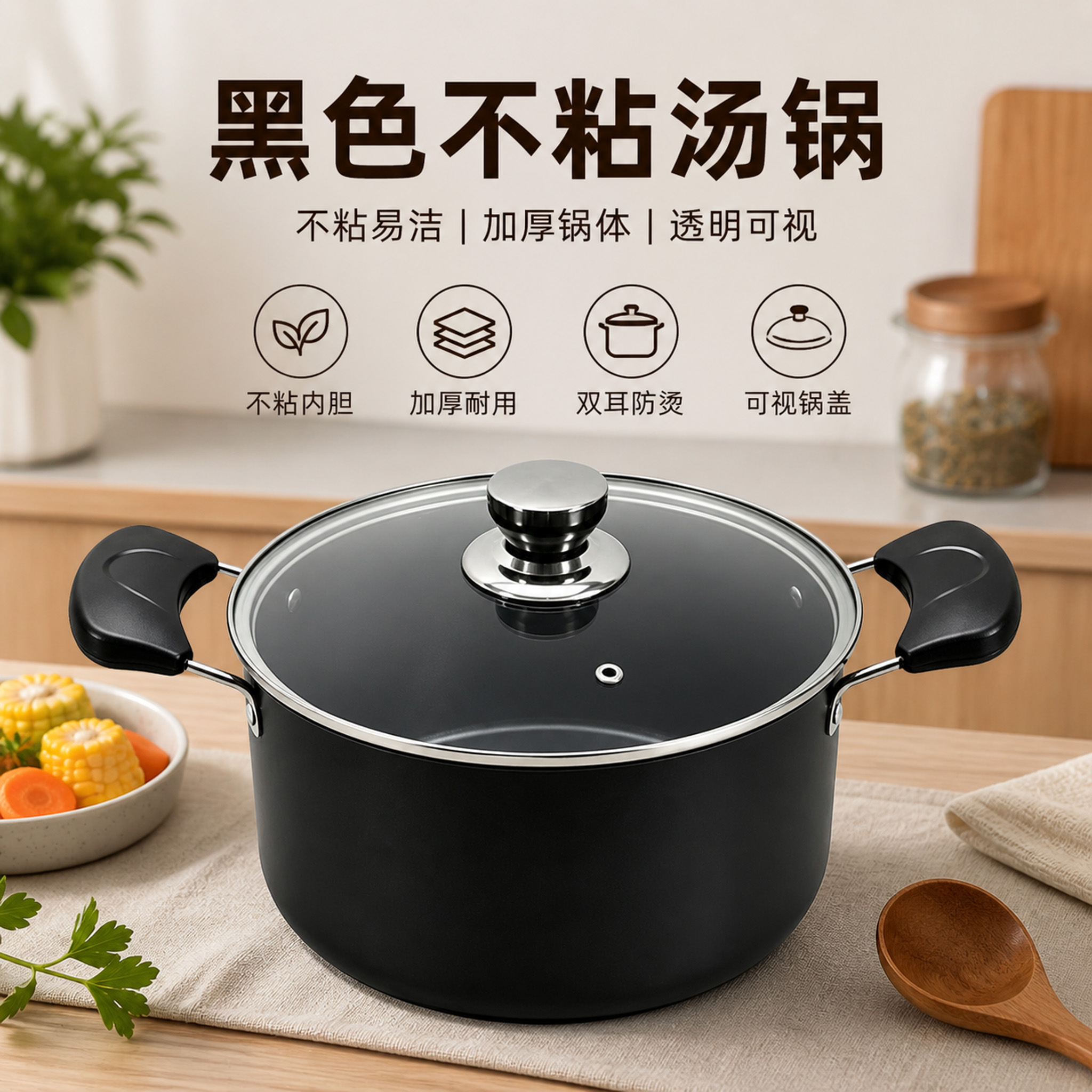 CGUCOOK cross border blast sartén de piedra de arroz eléctrico con mango de madera negro puro antiadherente olla japonesa con tapa de cristal antiadherente cocina de inducción universal