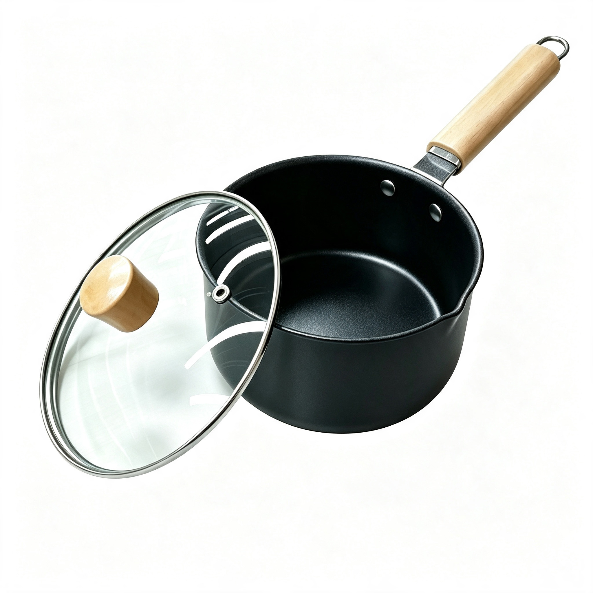 CGUCOOK wooden handle pure black non-stick milk pot, tourmaline non-stick pot, small milk pot, baby side food pot, multi-functional household hot milk pot, instant noodle milk pot Item Picture