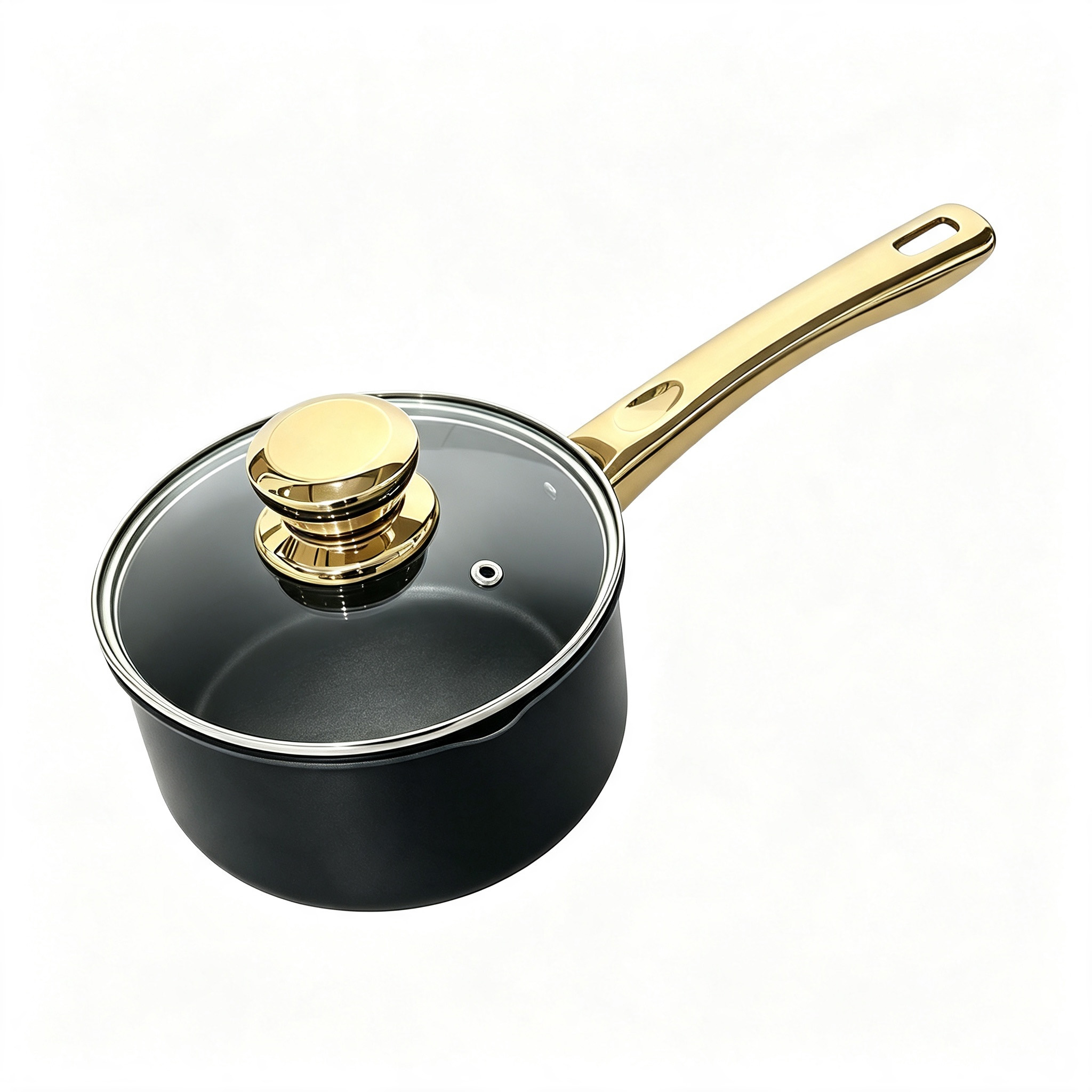 CGUCOOK Golden Handle Pure Black Non-stick Milk Pot, tourmaline non-stick pot, Small milk pot, baby food pot, Multi-functional household hot milk pot, instant noodle milk pot Item Picture