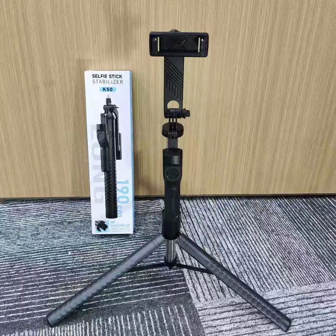 The best-selling K50 mobile phone selfie stick is a universal live streaming ground phone stand with a handheld stable shooting and anti-shake three-legged selfie stick detail image 4