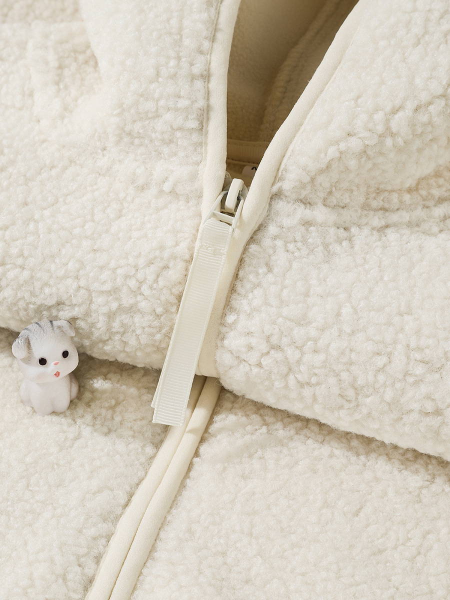 Fluffy! Soft and skin-friendly ~ A gentle cream-colored thickened polar fleece warm hooded sweatshirt for women undefined