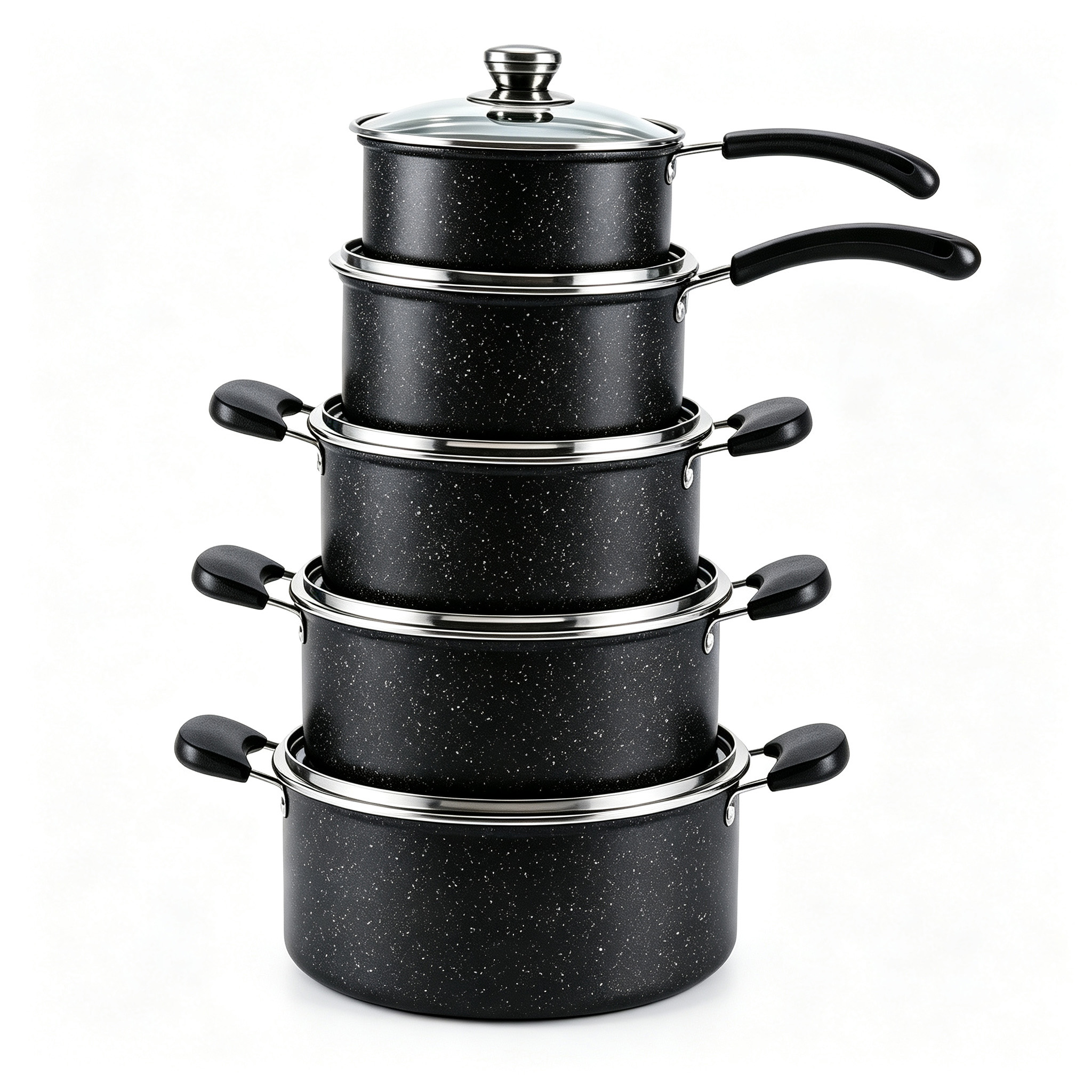 CGUCOOK Cross-border wholesale electric wood handle 10-piece set, tourmaline non-stick pot, milk pot, non-stick pure black double-ear soup pot, household cookware set, induction cooker universal, 16-24cm Application Scenario