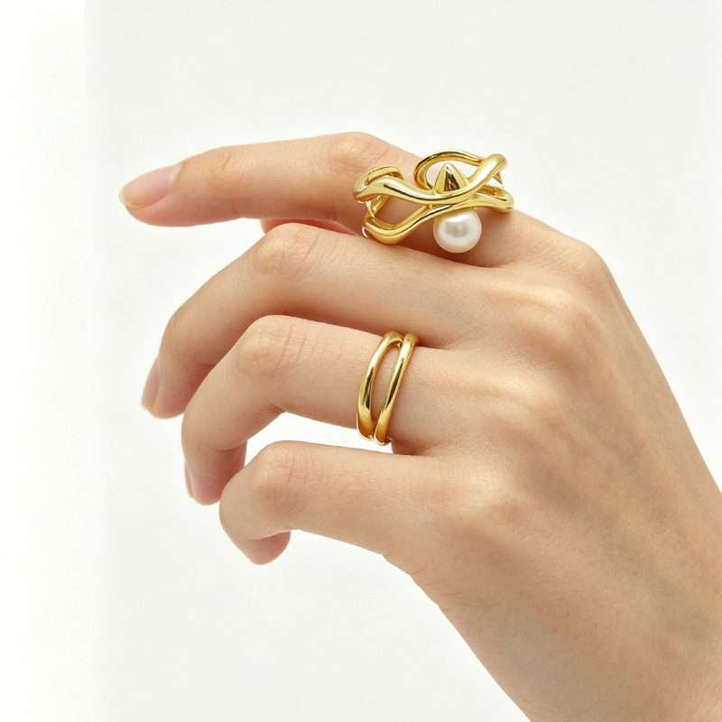 Anillo de oro real 24K chapado en cobre anillo de perla anillo de tamaño medio abierto anillo de moda accesorios de alta calidad Application Scenario