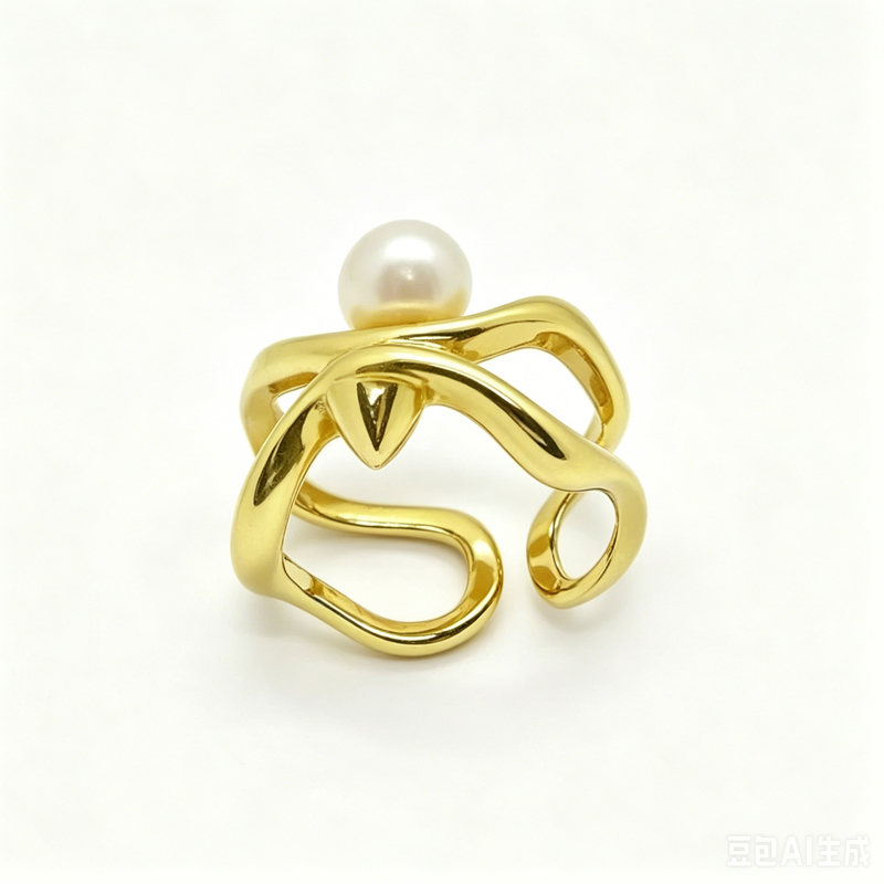 Anillo de oro real 24K chapado en cobre anillo de perla anillo de tamaño medio abierto anillo de moda accesorios de alta calidad Specification image