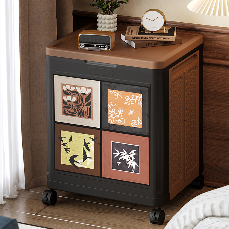 【CL】26Q3#3071 Small Chinese-style folding brown patterned multi-functional storage cabinet, bay window tea cabinet, outdoor storage cabinet