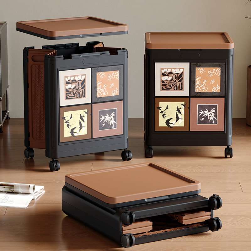 【CL】26Q3#3071 Small Chinese-style folding brown patterned multi-functional storage cabinet, bay window tea cabinet, outdoor storage cabinet Specification image