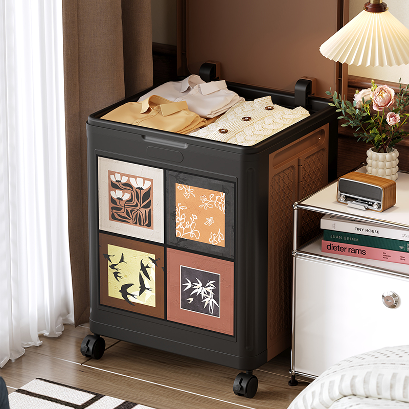 【CL】26Q3#3071 Small Chinese-style folding brown patterned multi-functional storage cabinet, bay window tea cabinet, outdoor storage cabinet Application Scenario