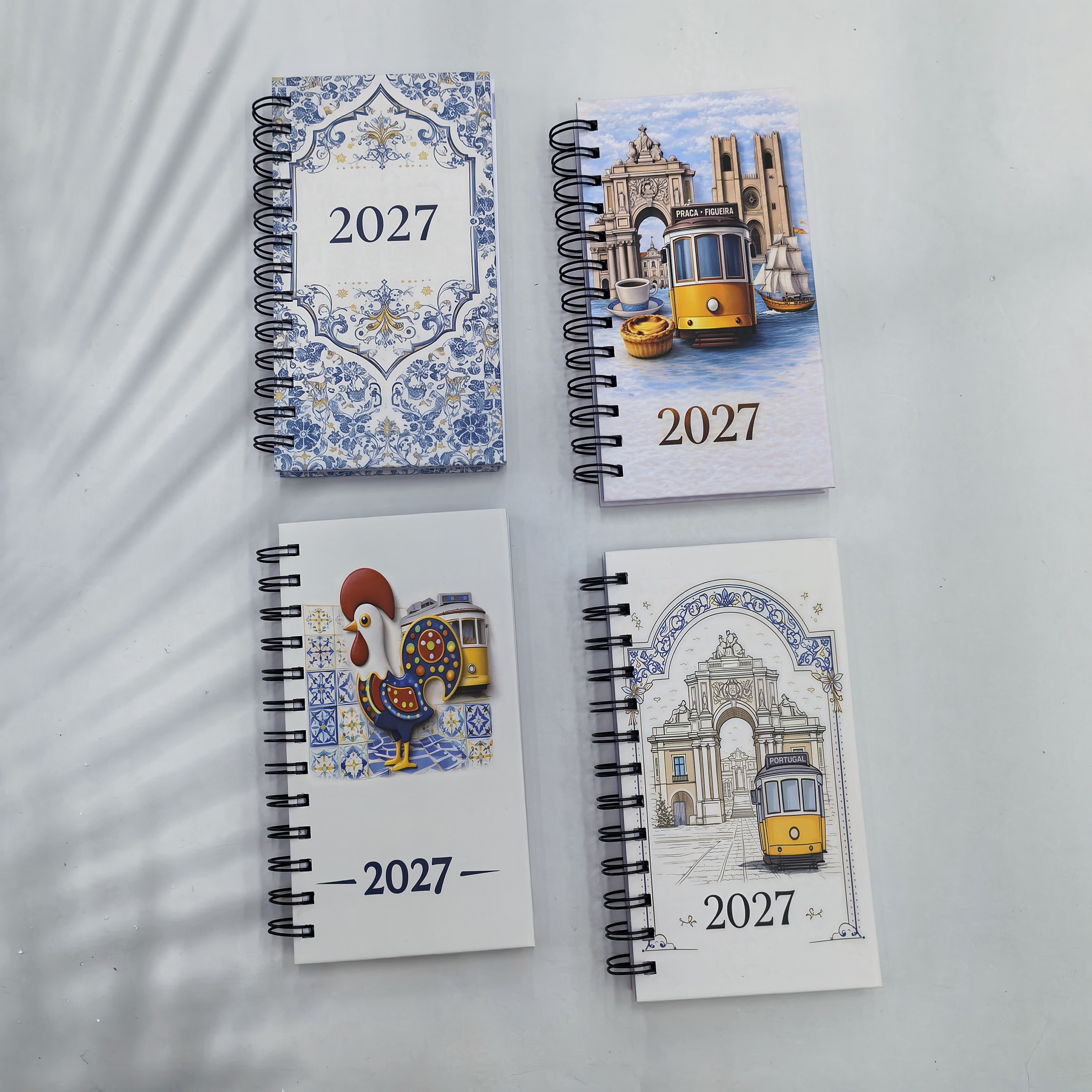 2027 Weekly calendar in English, multiple series, four pictures mixed, A5/48K annual calendar, this schedule, this French, Portuguese, Spanish, and Arabic supports customization Specification image