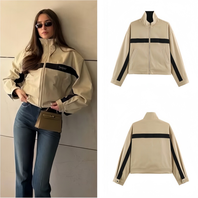 Cross border europa y américa mujeres 2026 nuevo suelto casual deportes cuello alto manga larga color de percusión cremallera chaqueta abrigo undefined