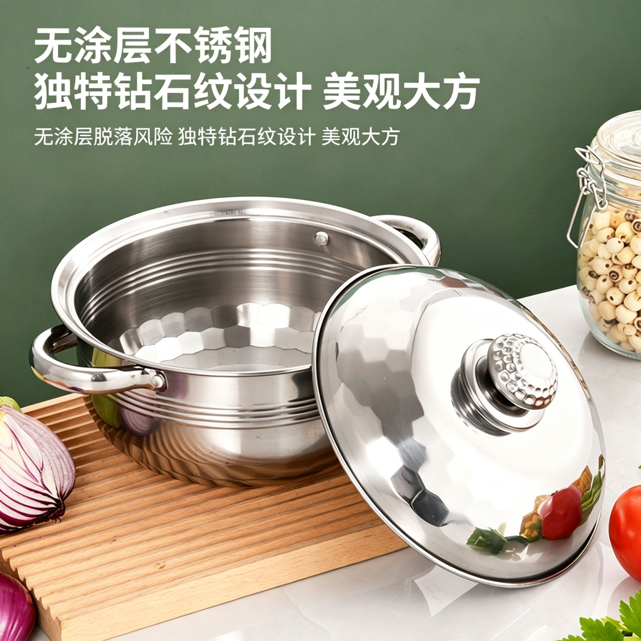 CGUCOOK Stainless Steel Pot set 8-piece pot set, stainless steel gift kitchen pot set for export, household diamond tube ear soup pot Application Scenario
