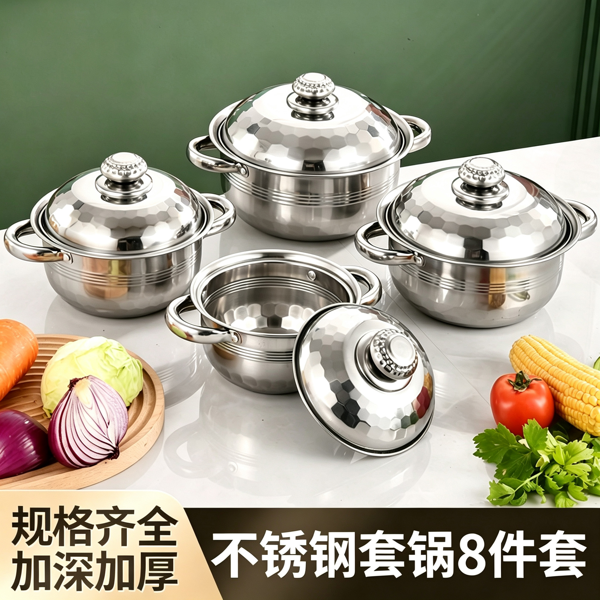 CGUCOOK Stainless Steel Pot set 8-piece pot set, stainless steel gift kitchen pot set for export, household diamond tube ear soup pot