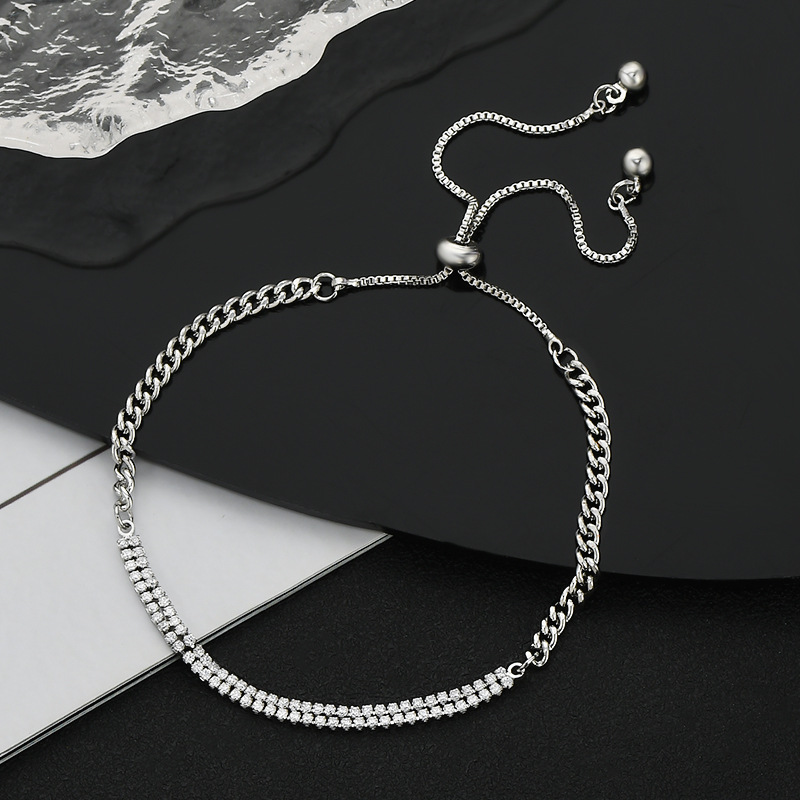 Gold and silver Mosaic diamond Cuban patchwork bracelet for women, sliding adjustable pull-out bracelet, a versatile daily bracelet Specification image