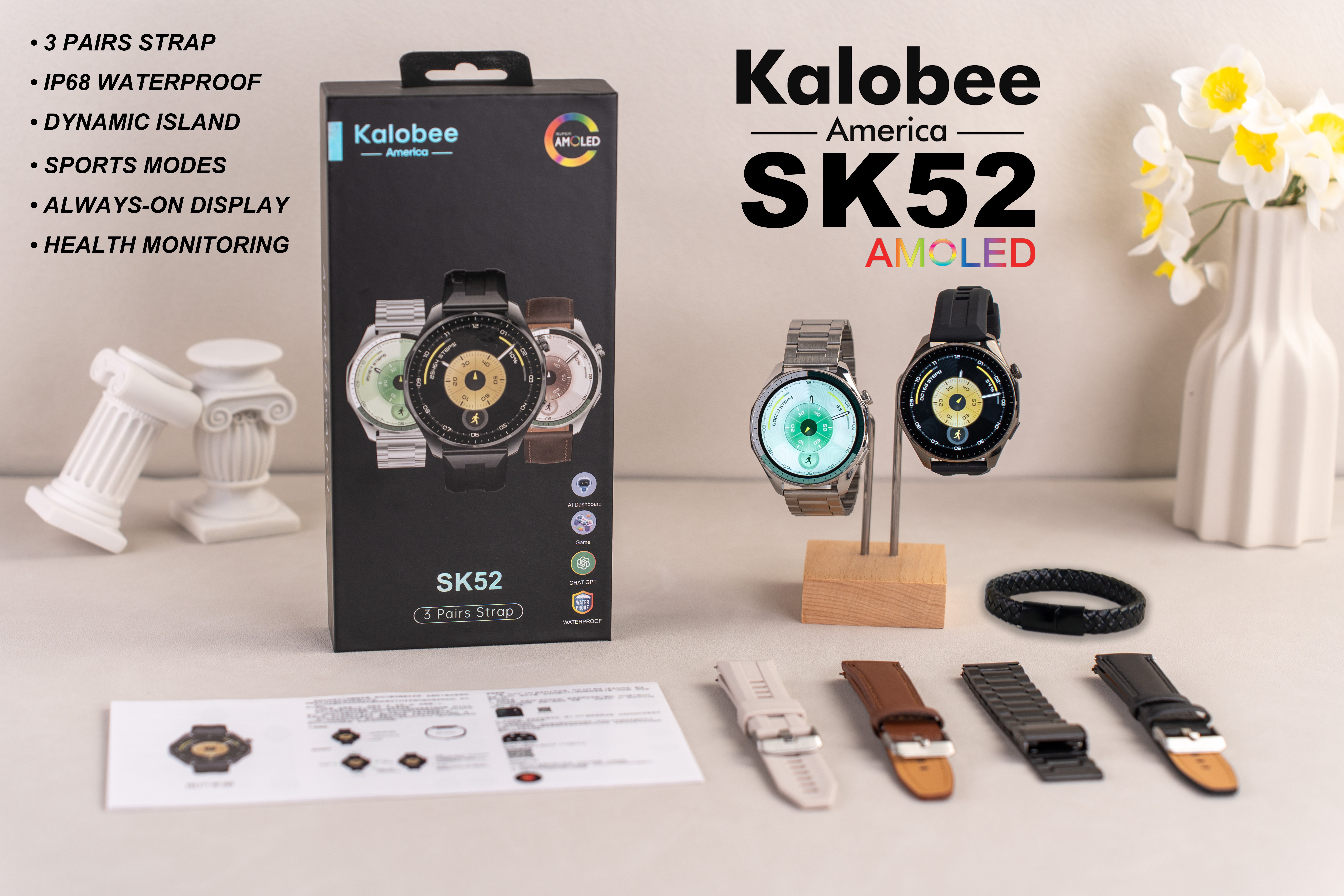 SK52 Heart rate, sleep, blood oxygen, breathing training, Bluetooth call, wechat, SMS, software, information notification receiving, smartwatch suitable for teenagers, multiple languages, various sports modes, sports data collection smartwatch