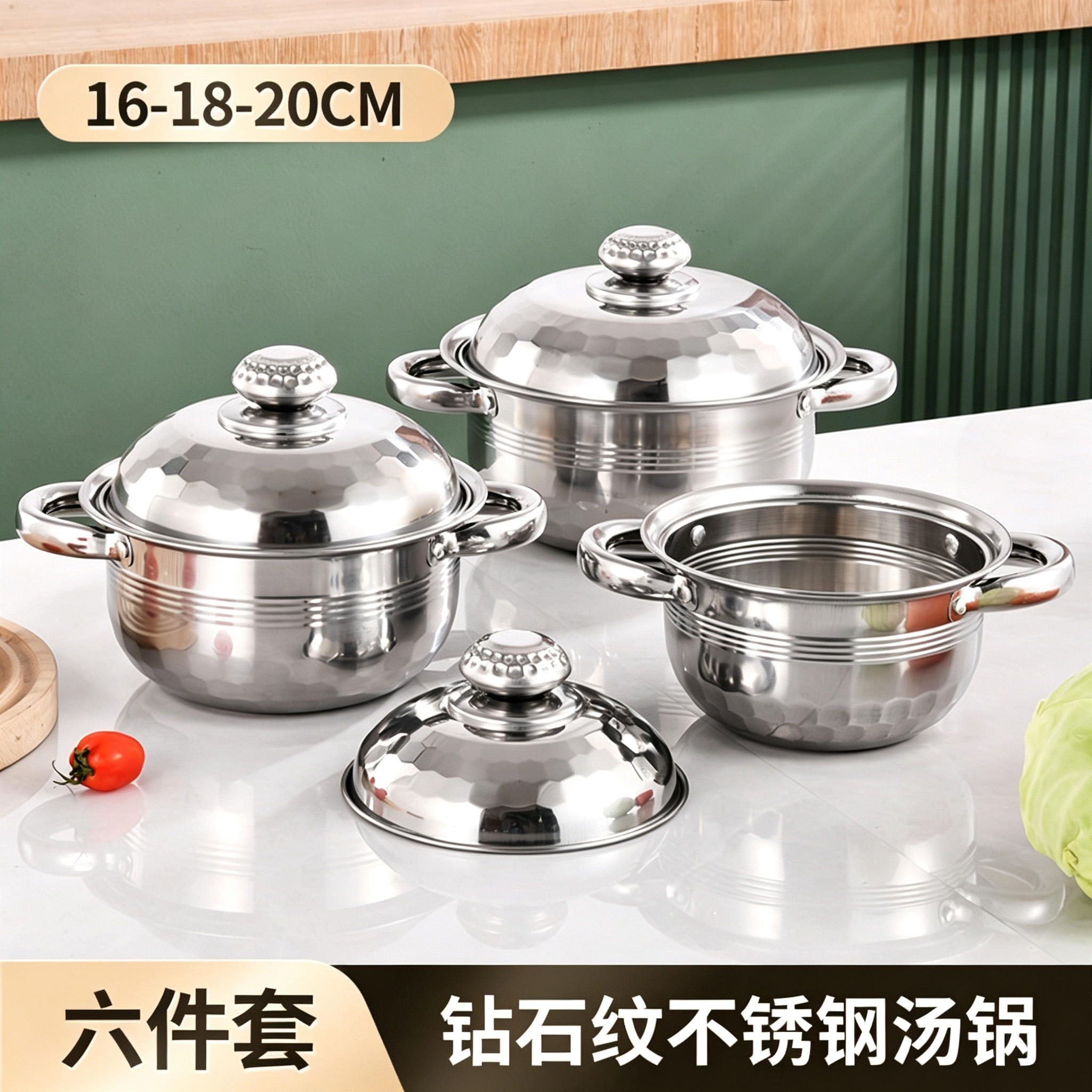 CGUCOOK Stainless Steel Pot set 8-piece pot set, stainless steel gift kitchen pot set for export, household diamond tube ear soup pot Specification image