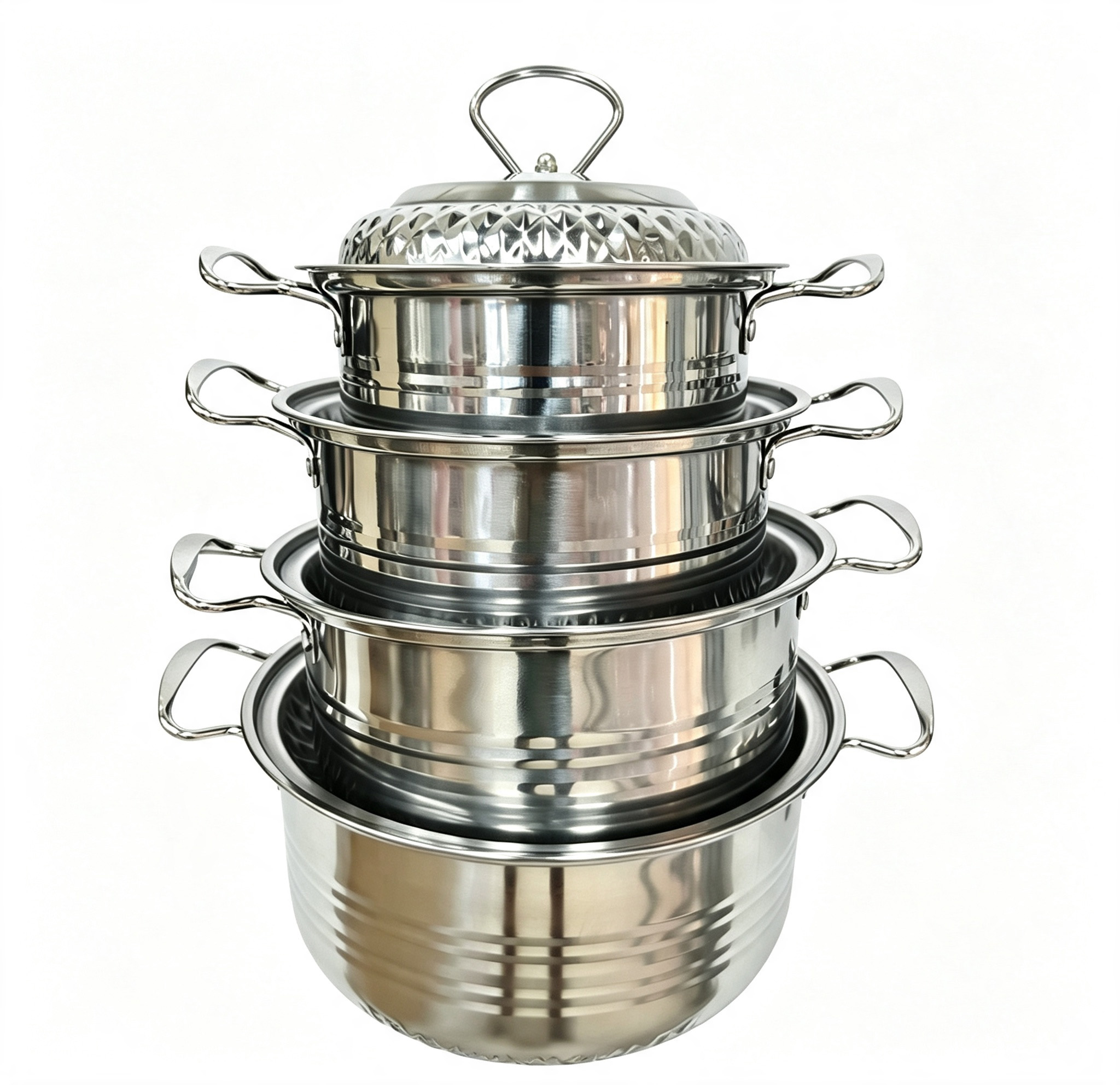 CGUCOOK Cross-border Bestseller Stainless Steel Pot Set 8-piece pot set, stainless steel kitchen pot set, home diamond wire ear soup pot Item Picture