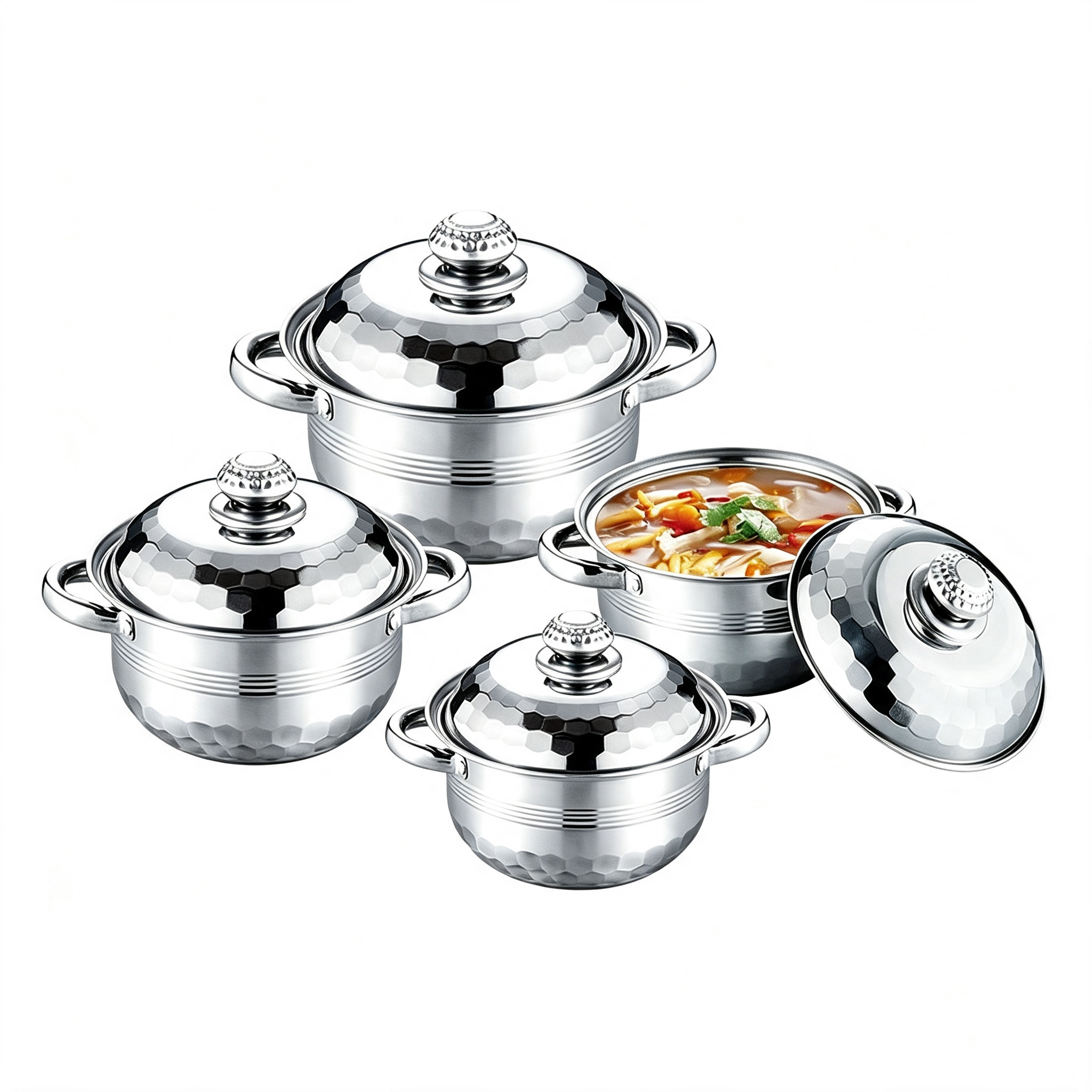 CGUCOOK Stainless Steel Pot set 8-piece pot set, stainless steel gift kitchen pot set for export, household diamond tube ear soup pot Item Picture