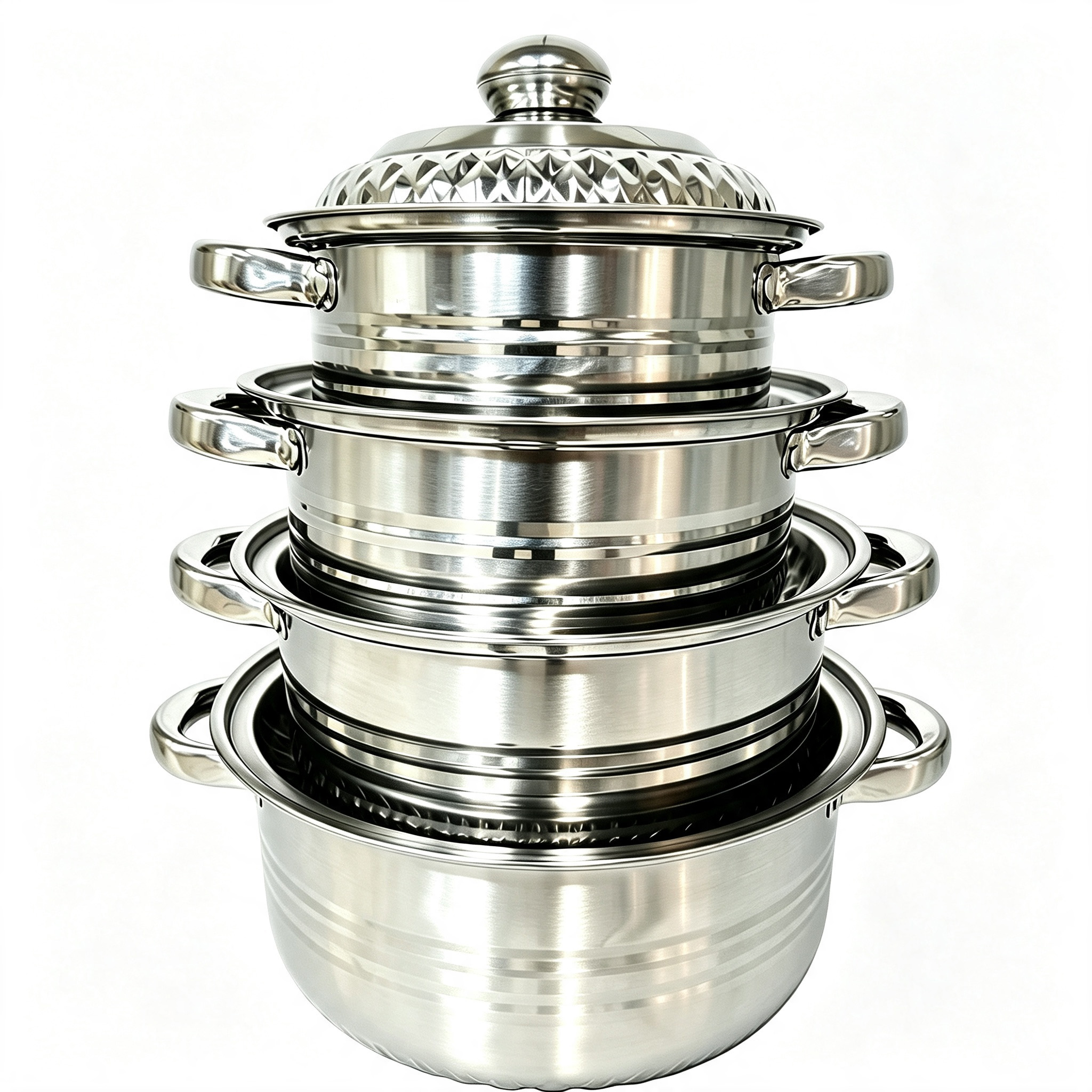 CGUCOOK Cross-border Bestseller Stainless Steel Pot Set 8-piece pot set, stainless steel kitchen pot set, home diamond tube ear soup pot Item Picture
