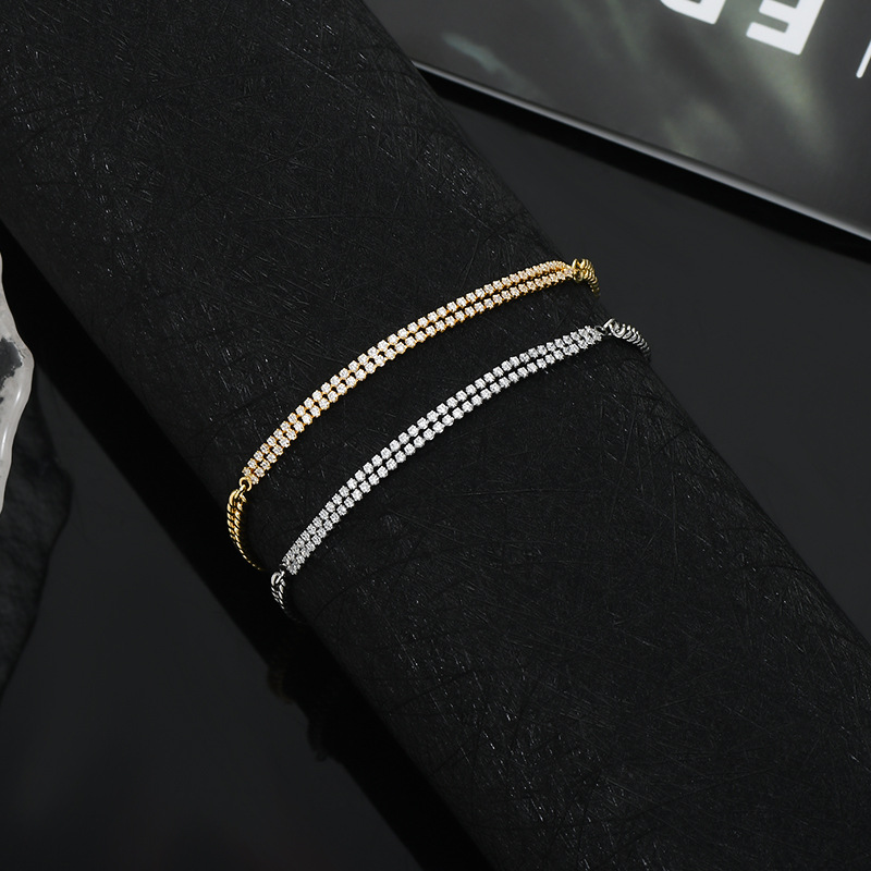 Gold and silver Mosaic diamond Cuban patchwork bracelet for women, sliding adjustable pull-out bracelet, a versatile daily bracelet