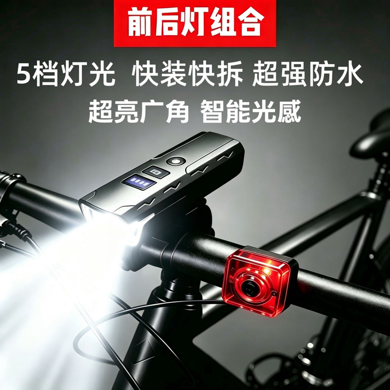 TY-003、TY-005、TY-006车灯套装USB充电自行车前灯尾灯套装 单车尾灯安全警示灯夜骑行照明装备