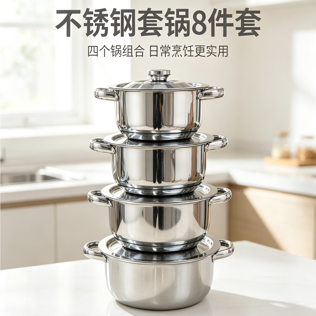 CGUCOOK Cross-border Bestseller Stainless Steel Pot Set 8-piece pot set, stainless steel kitchen pot set, household soup pot