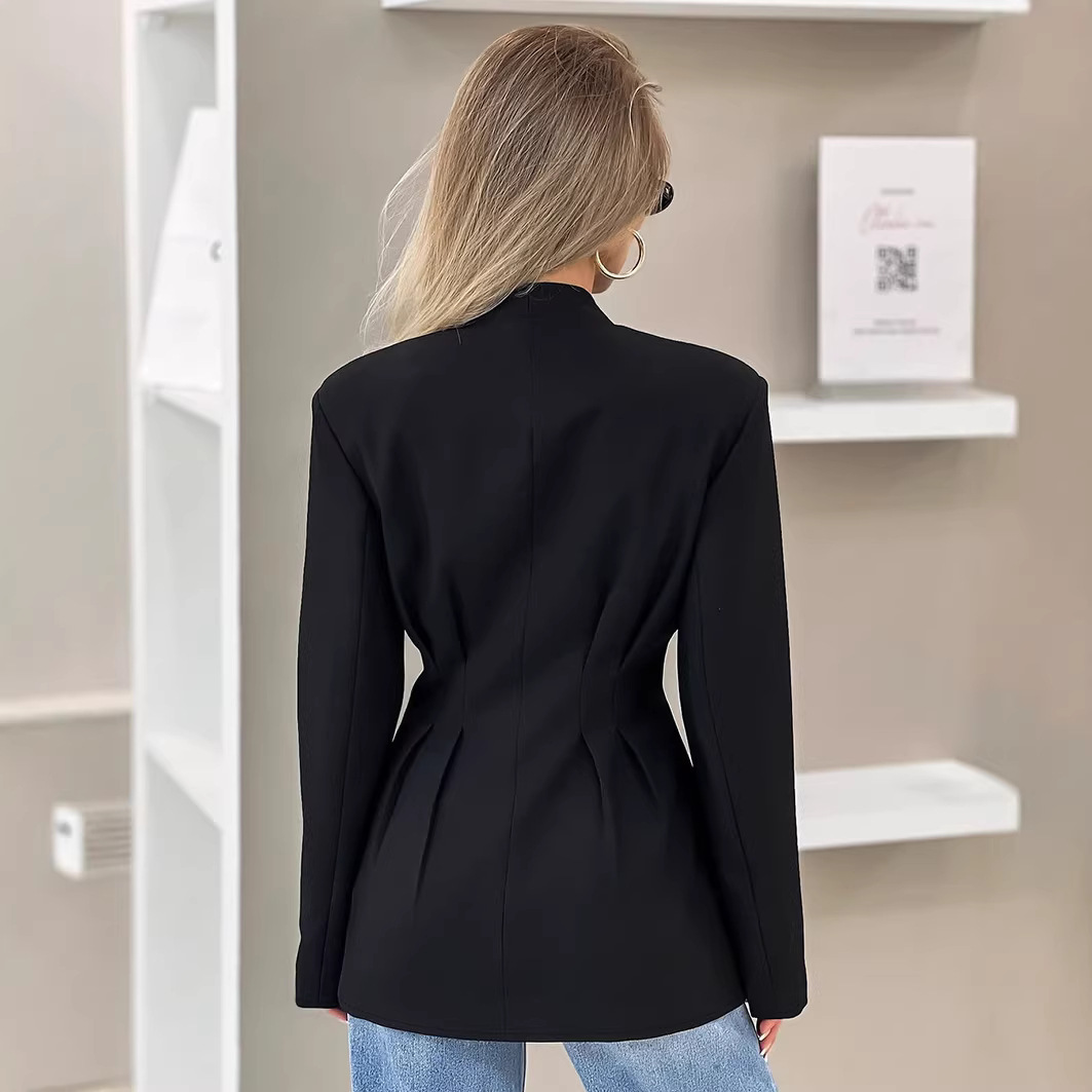 A stylish autumn European and American women's suit with a slimming and cinched waist, featuring a V-neck suit jacket with a commuting design Item Picture