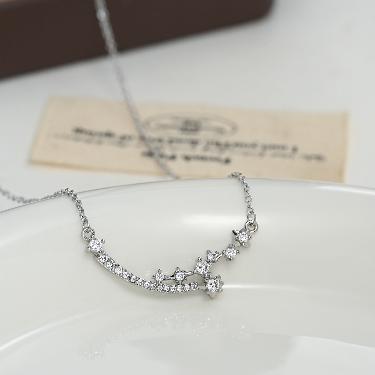 Bai Ling Jewelry, gold and silver dual-color moon and star stainless steel pendant, stone letter necklace, fashionable and versatile gift Item Picture